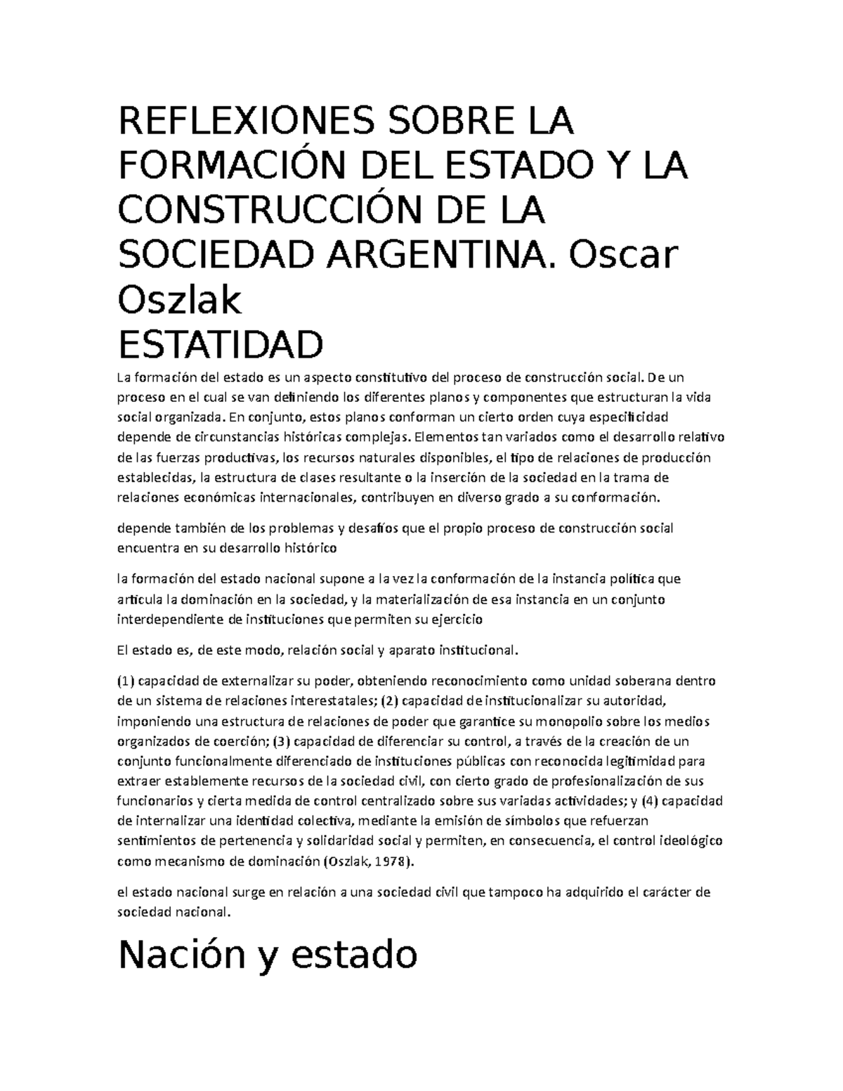 Icse Oszlak / Alberdi - REFLEXIONES SOBRE LA FORMACIÓN DEL ESTADO Y LA ...