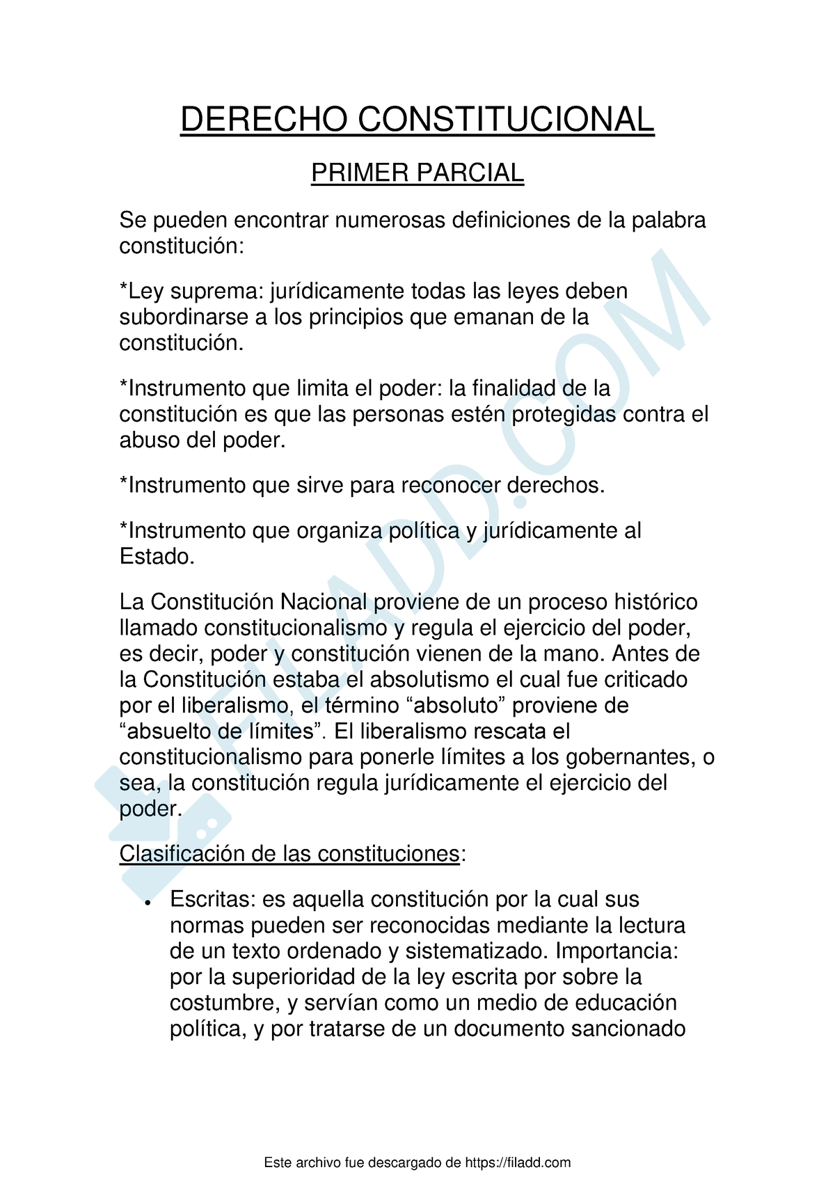 Derecho Constitucional Primer Parcial - DERECHO CONSTITUCIONAL PRIMER ...