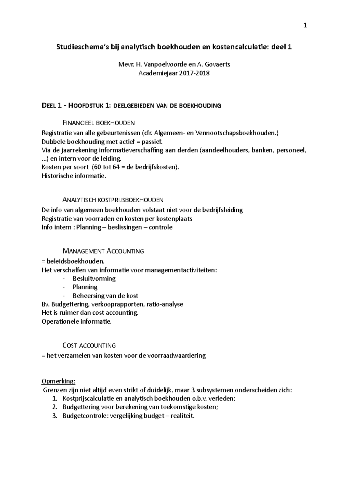 Studieschema's deel 1 - Deel 1 - 1 bij analytisch boekhouden en ...