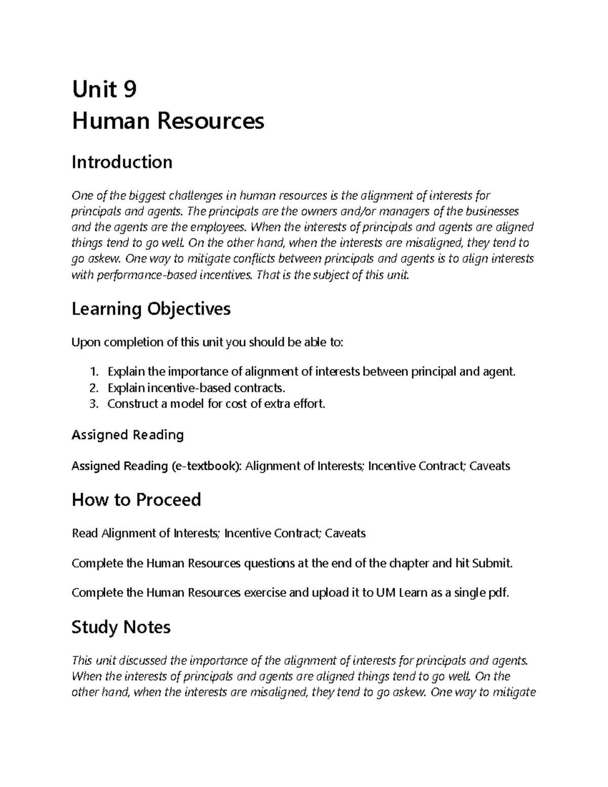 ABIZ 1000 Unit 9 - Unit 9 - Unit 9 Human Resources Introduction One Of ...