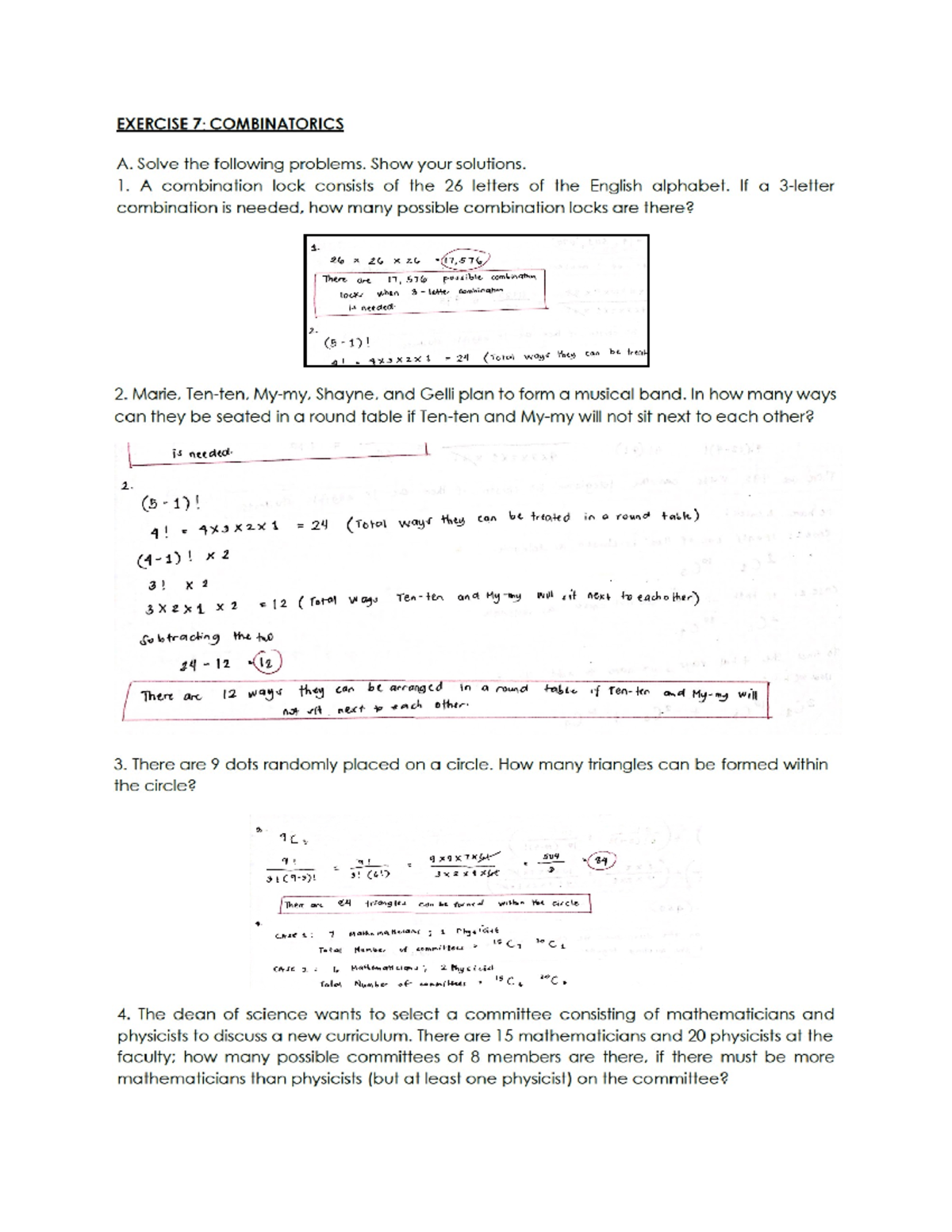 Exercise 6 - COMBINATORICS - Computer Engineering - Studocu