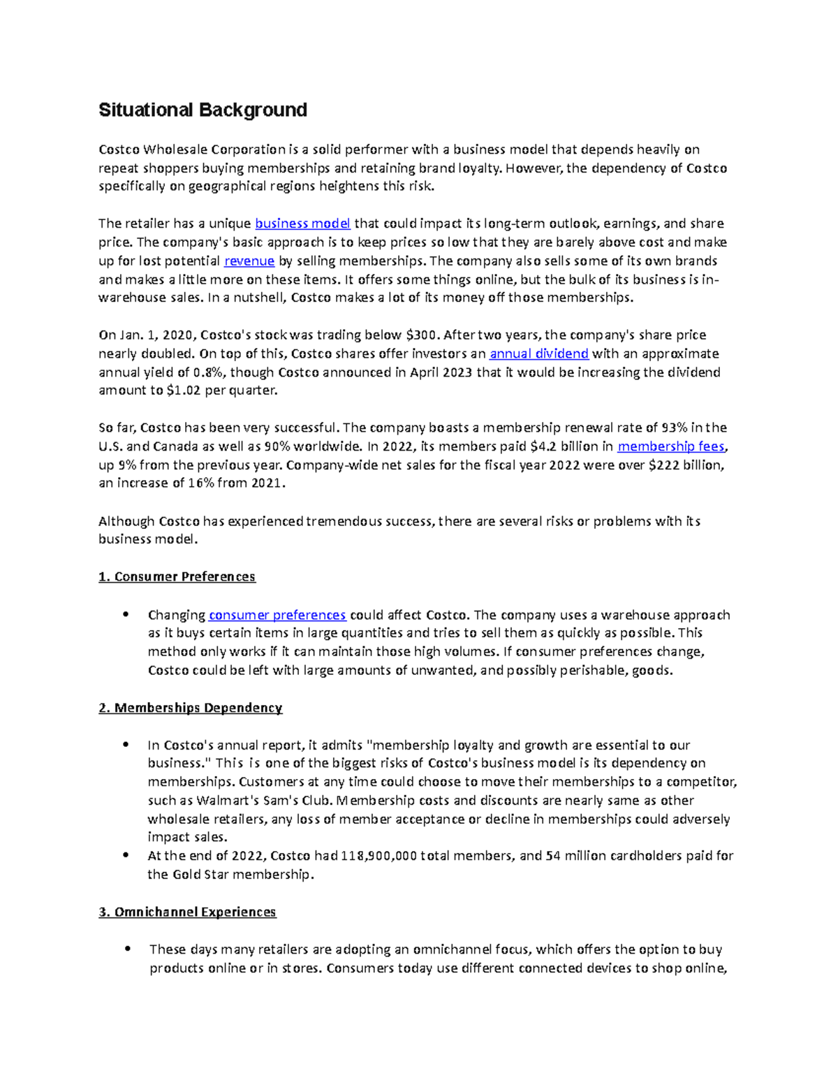 Situational Background - Situational Background Costco Wholesale ...