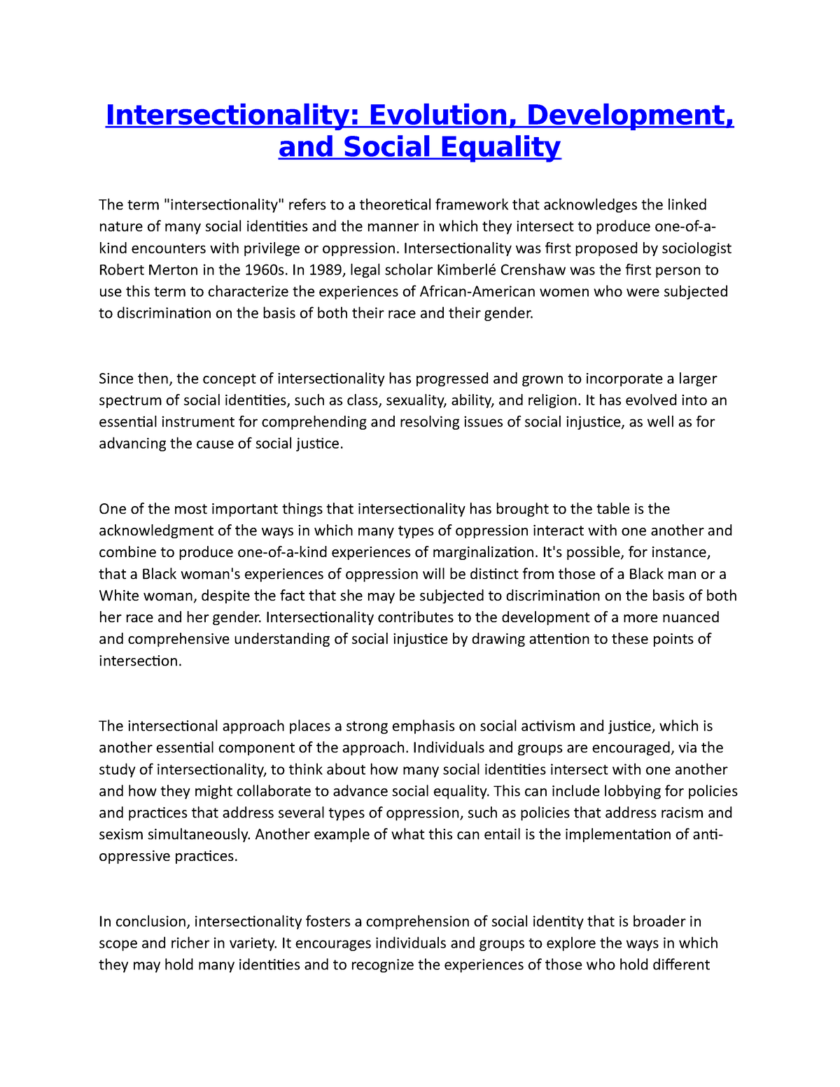 intersectionality gender roles essay