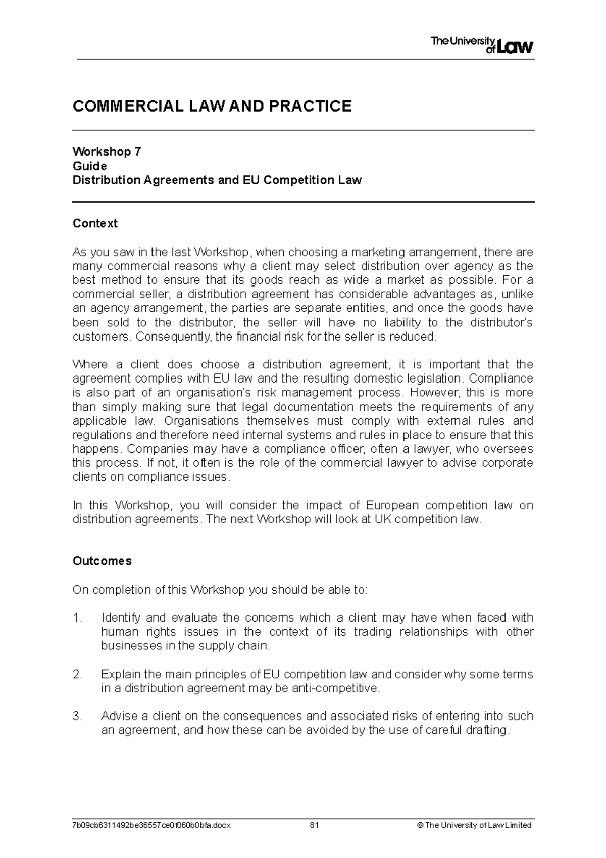 1920 comm ws07 ce01 guide t - COMMERCIAL LAW AND PRACTICE Workshop 7 ...