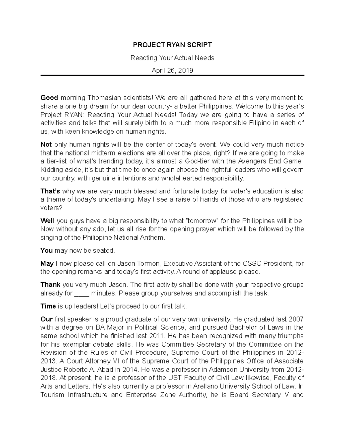 Project-RYAN- Script - Grade: A - PROJECT RYAN SCRIPT Reacting Your ...