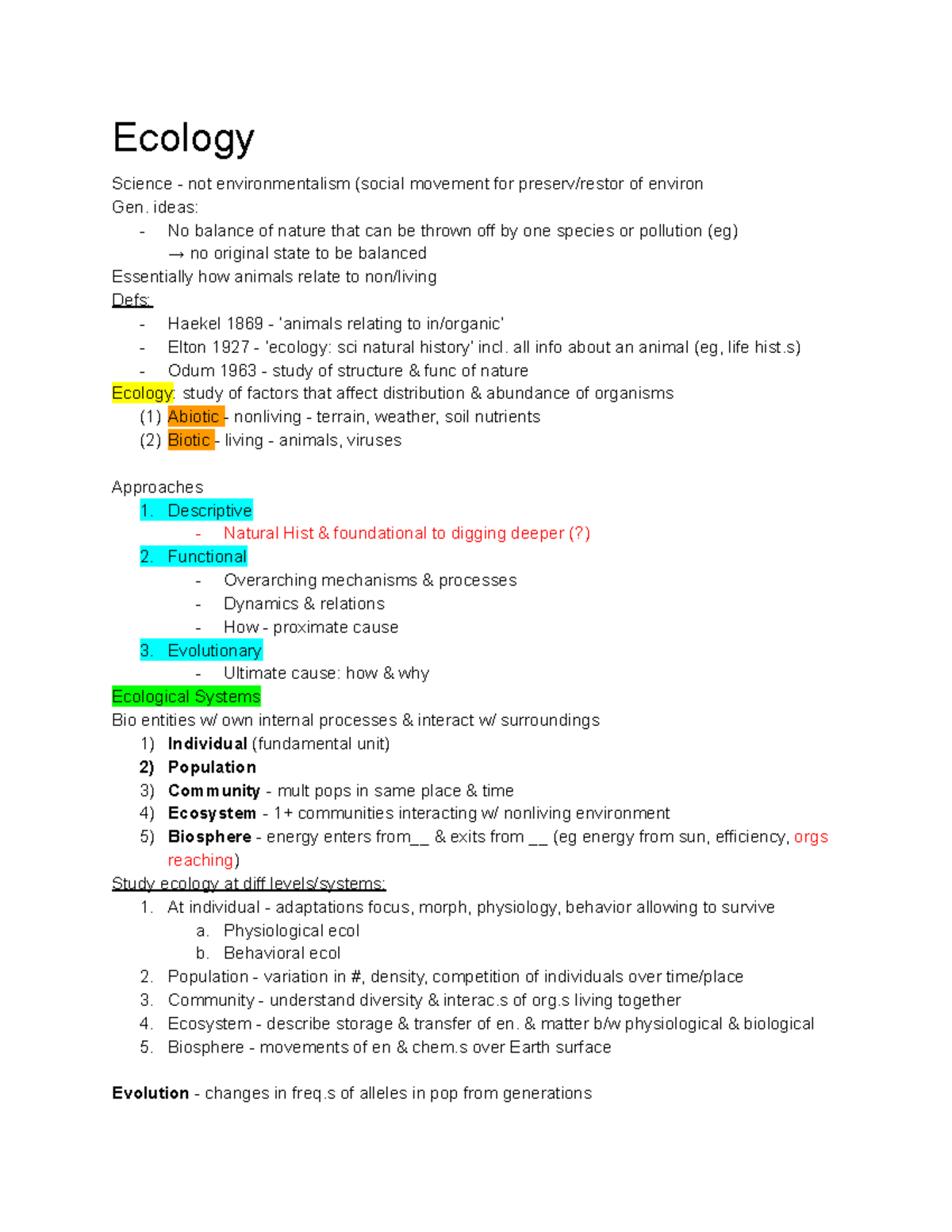 Ecology Unit 1 - Lecture And Textbook Notes - Ecology Science - Not ...