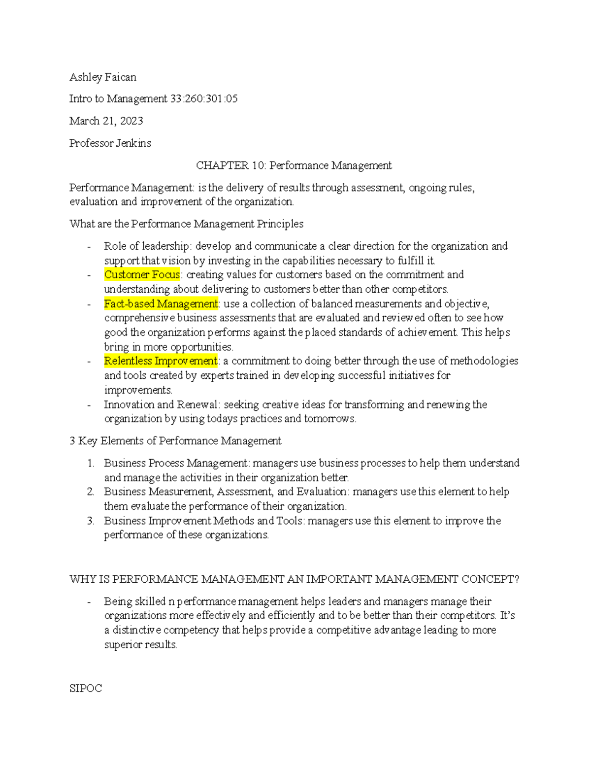 Chapter 10 study guide - Ashley Faican Intro to Management 33:260:301 ...