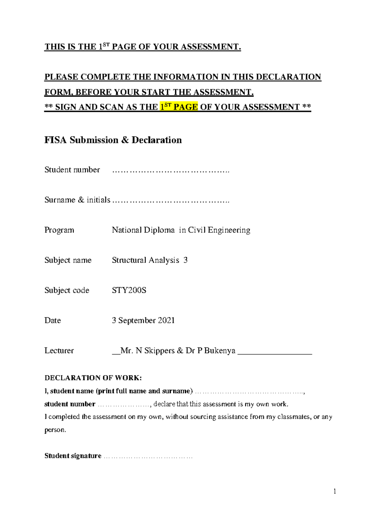 For your practice - book - THIS IS THE 1ST PAGE OF YOUR ASSESSMENT ...