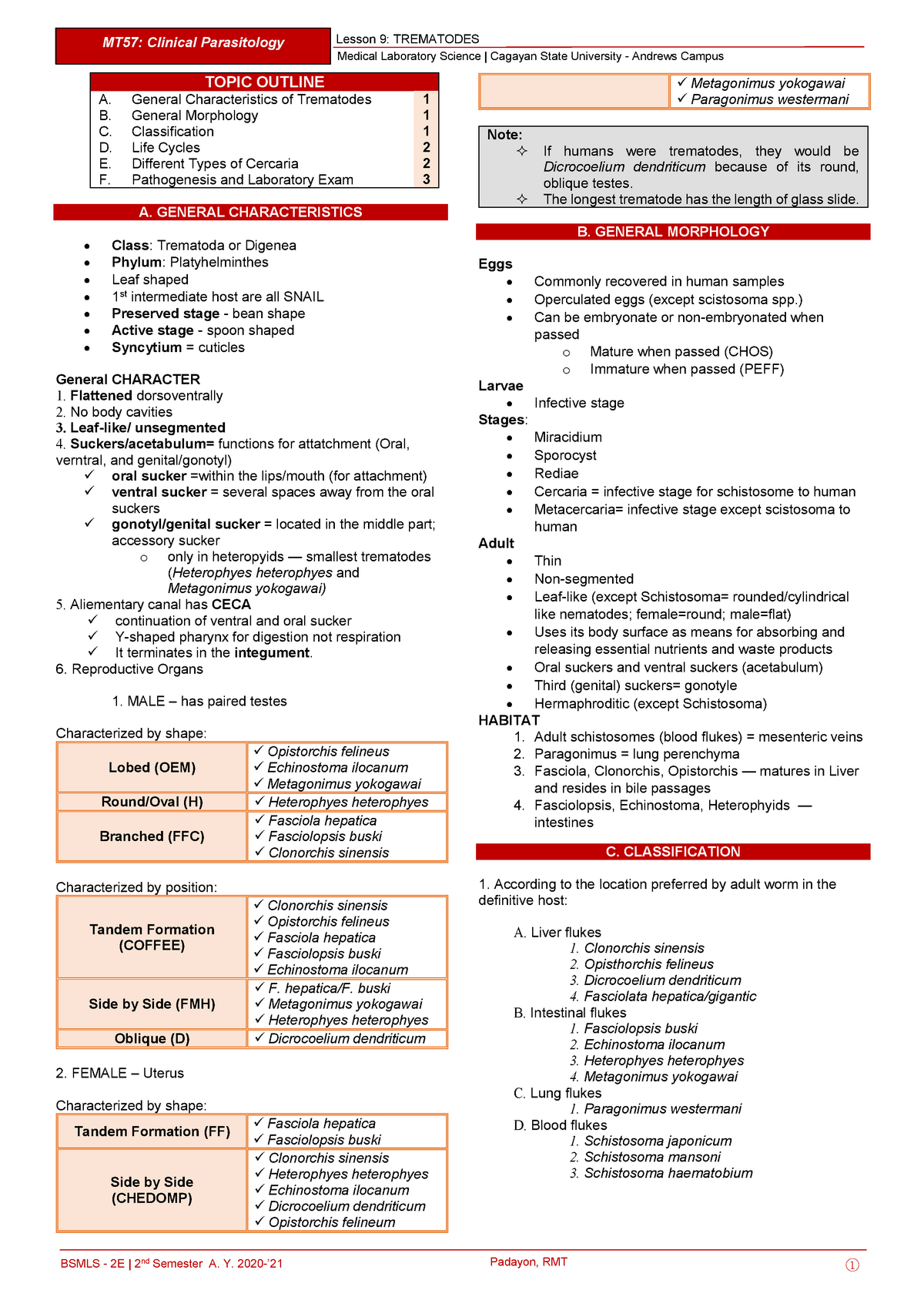 Parasitology: Trematodes for 2nd year students - MT57: Clinical ...