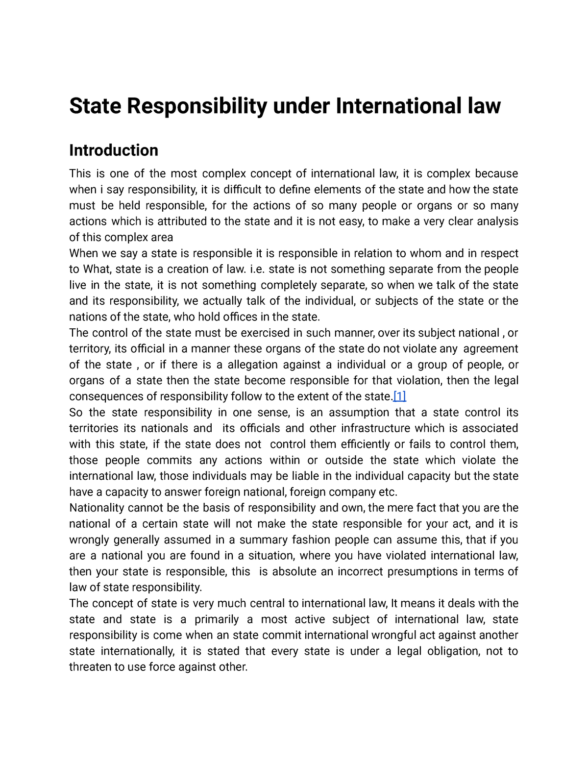 state responsibility in international law essay