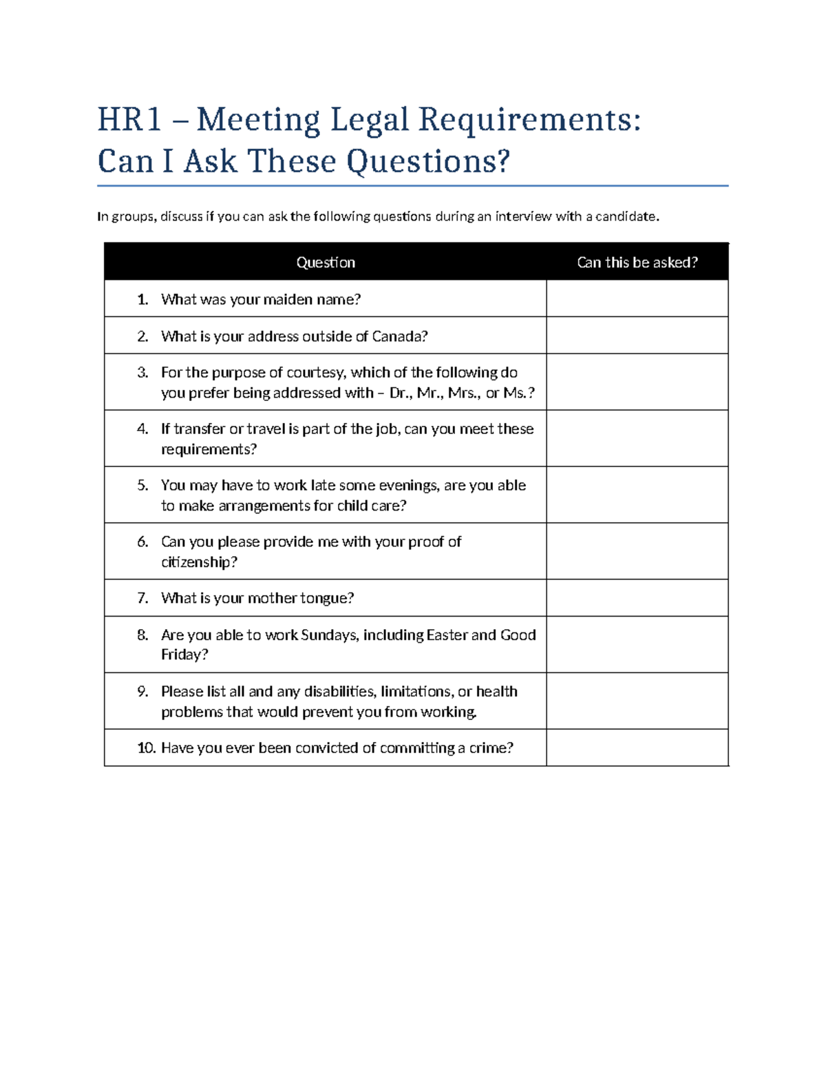 Ch 4 Can I ask these questions handout HR1 Meeting Legal