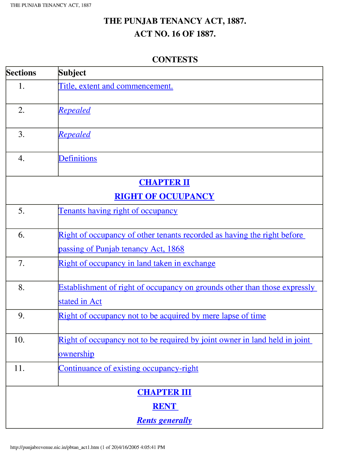 Punjab Tenancy Act - THE PUNJAB TENANCY ACT, 1887. ACT NO. 16 OF 1887 ...