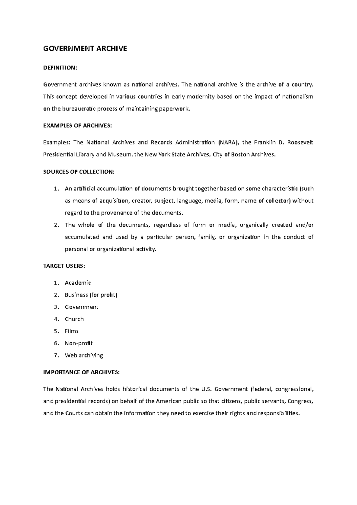 Infographic Poster GOVERNMENT ARCHIVE DEFINITION Government archives