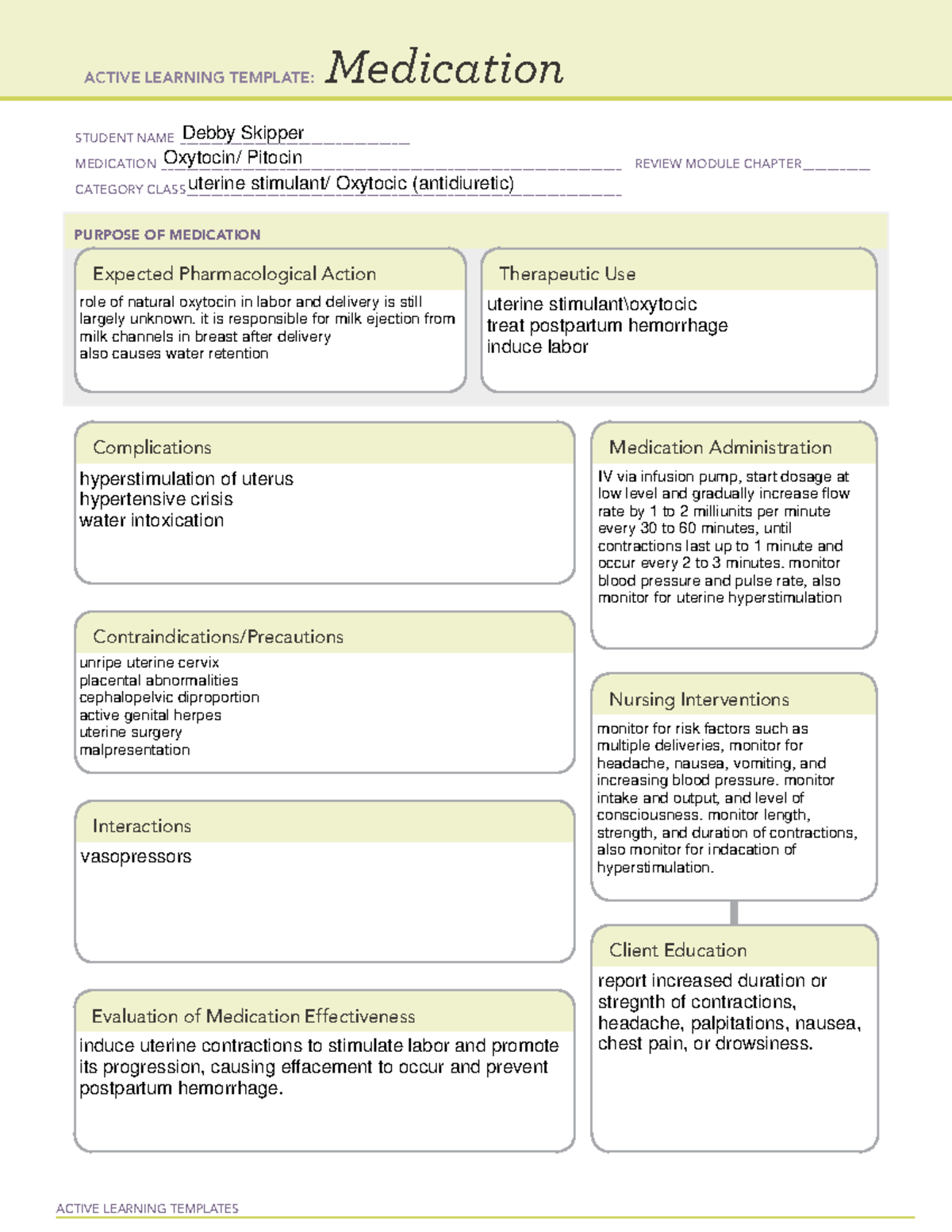 Medication Oxytocin Final ACTIVE LEARNING TEMPLATES Medication 