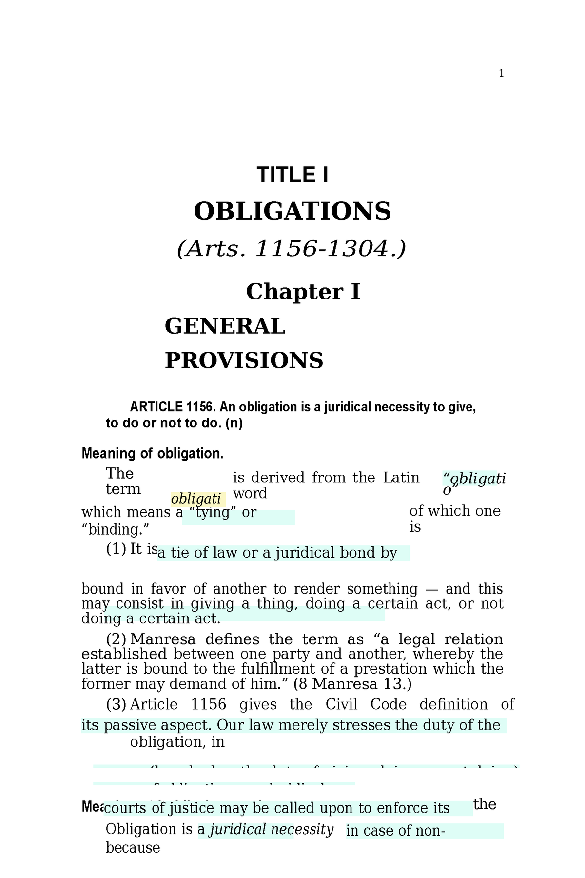 Obligations And Contracts By Hector De Leon - TITLE I OBLIGATIONS (Arts ...