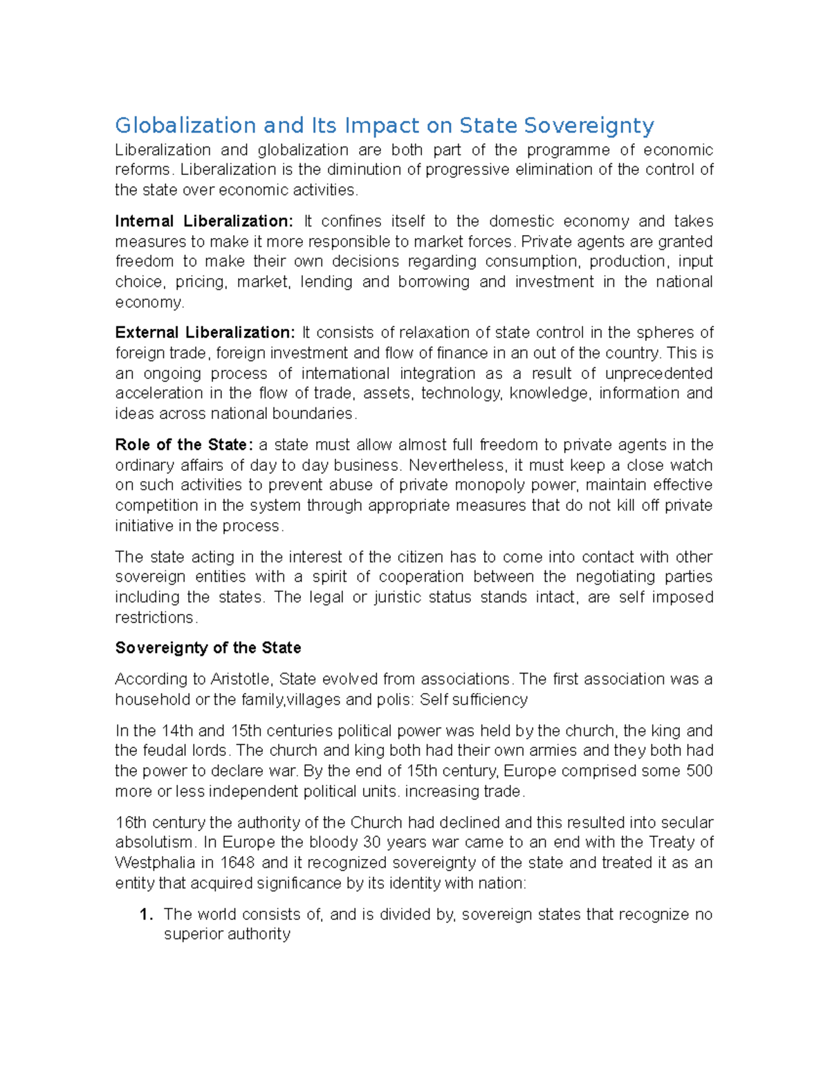 Globalization and Its Impact on State Sovereignty - Liberalization is ...