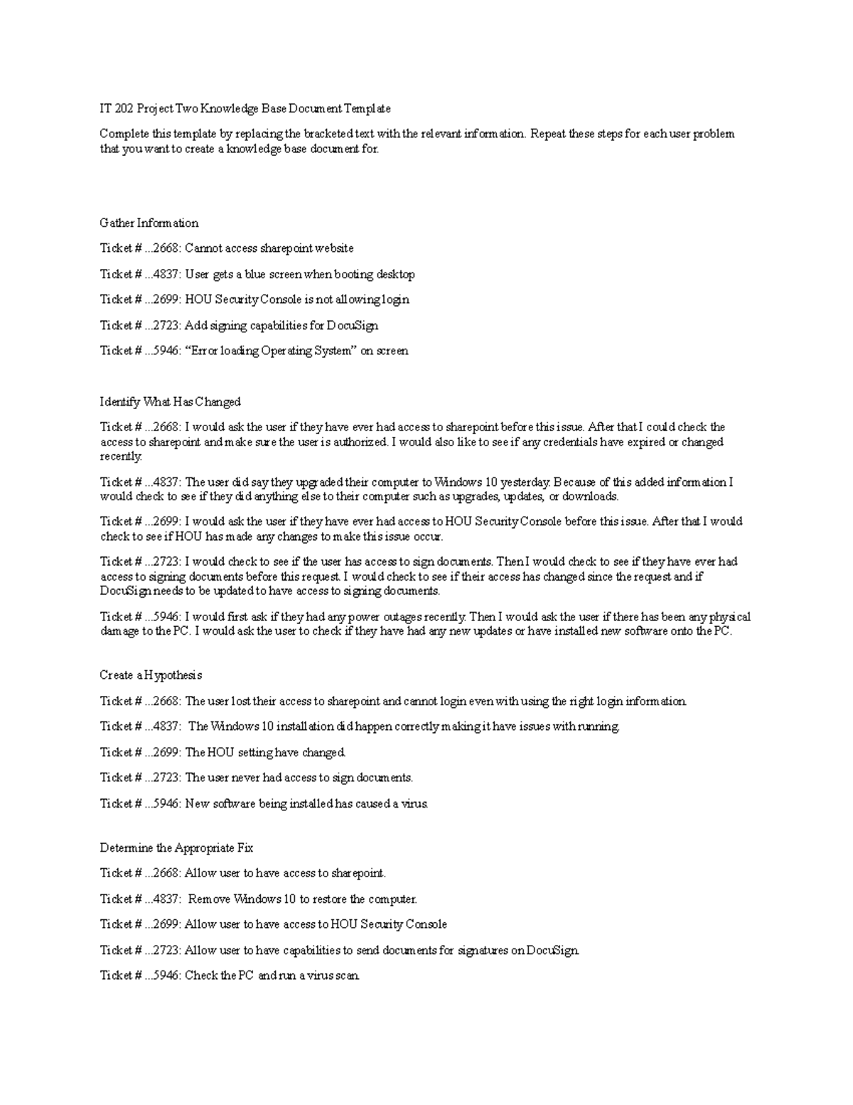 It 202 project 2 milestone it 202 project two knowledge base document