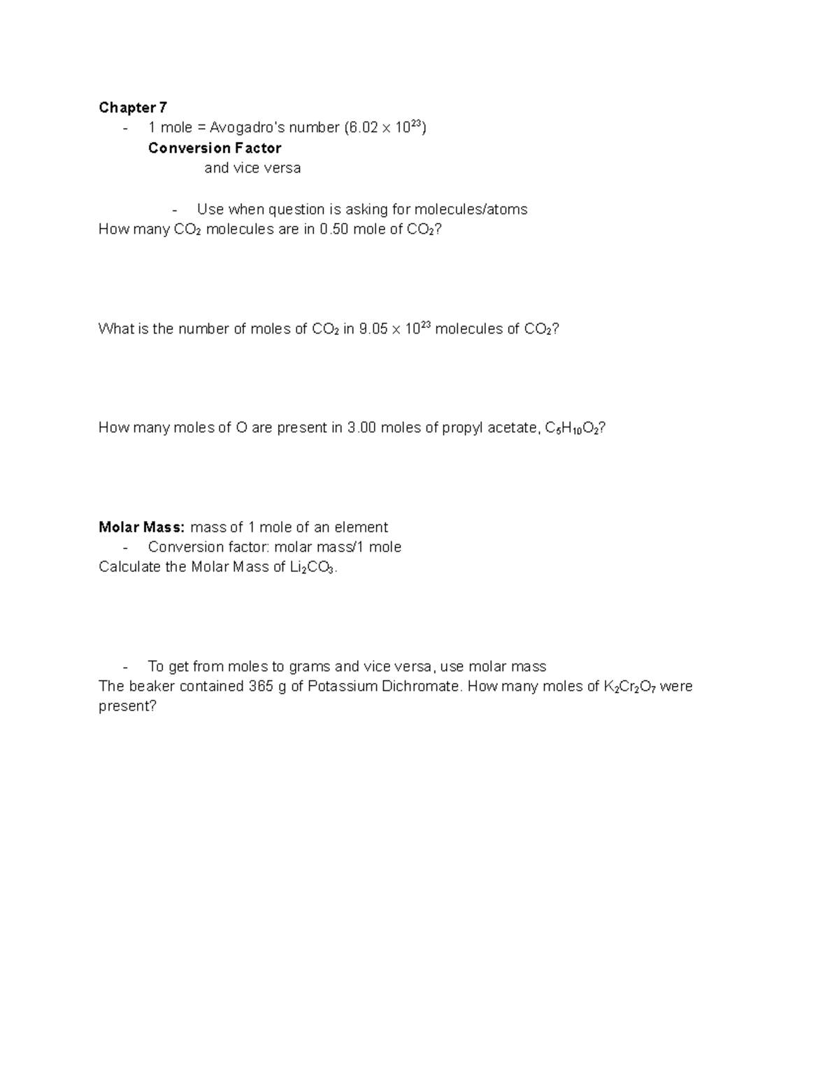 Chem Exam Chpt. 7 9 - Lecture notes and practice material - Chapter 7 ...
