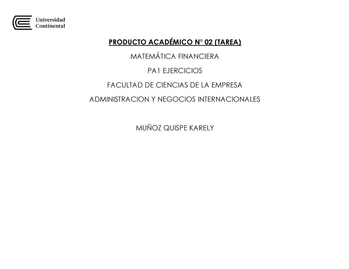 Producto Académico N° 02 - PRODUCTO ACAD.. N∞ 02 (TAREA) MATEM¡TICA ...