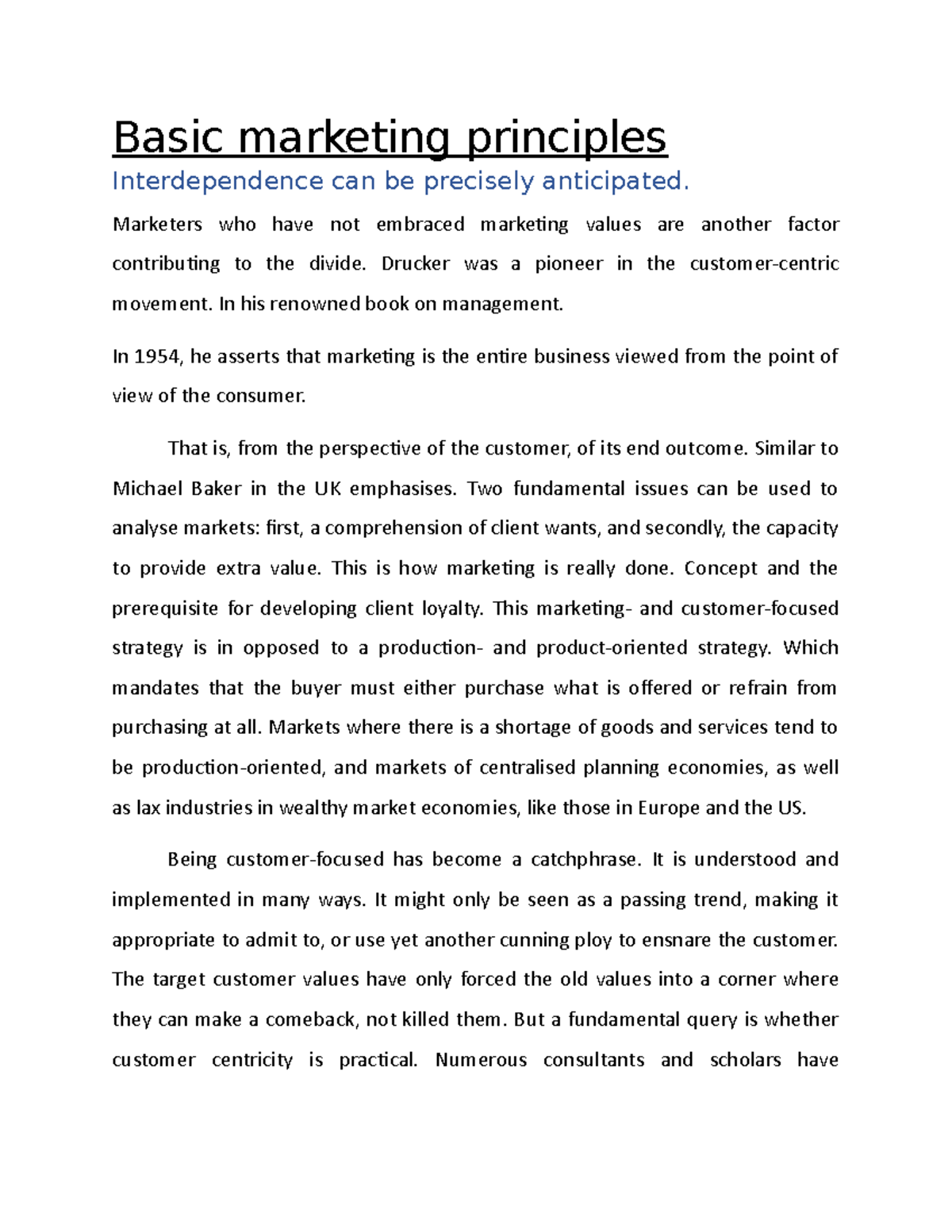 Basic marketing principles - Basic marketing principles Interdependence ...