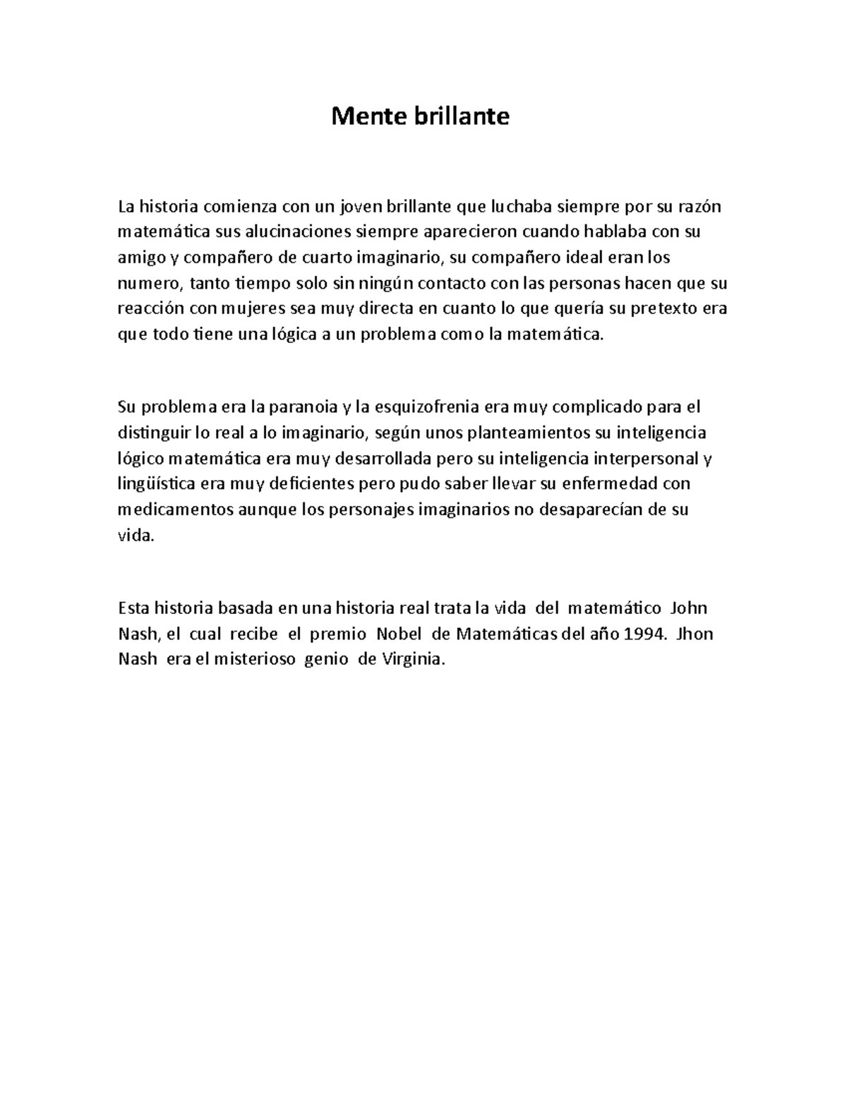 Mente brillante analisis pelicula Mente brillante La historia