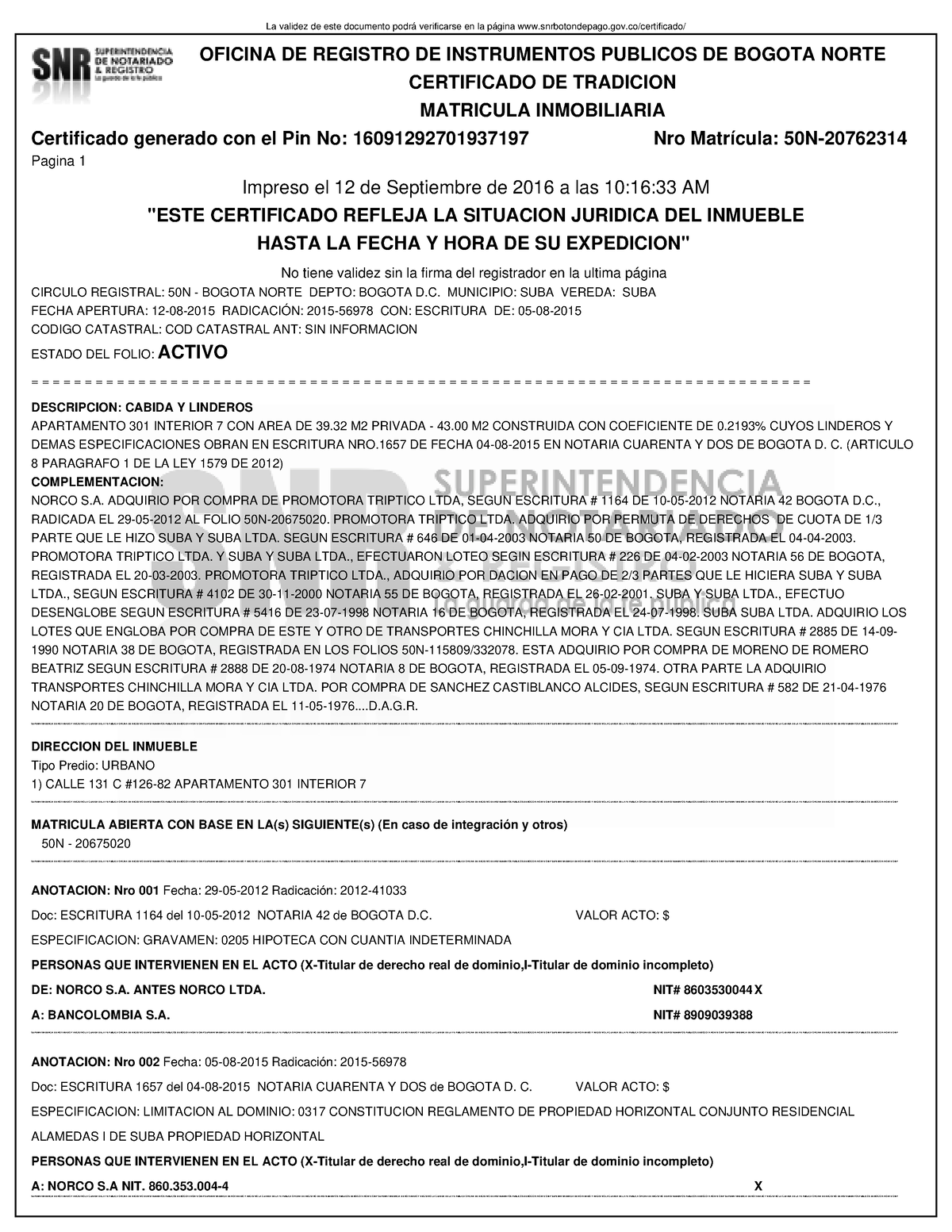 Certificado De Tradiciony Libertad - La Validez De Este Documento Podrá ...