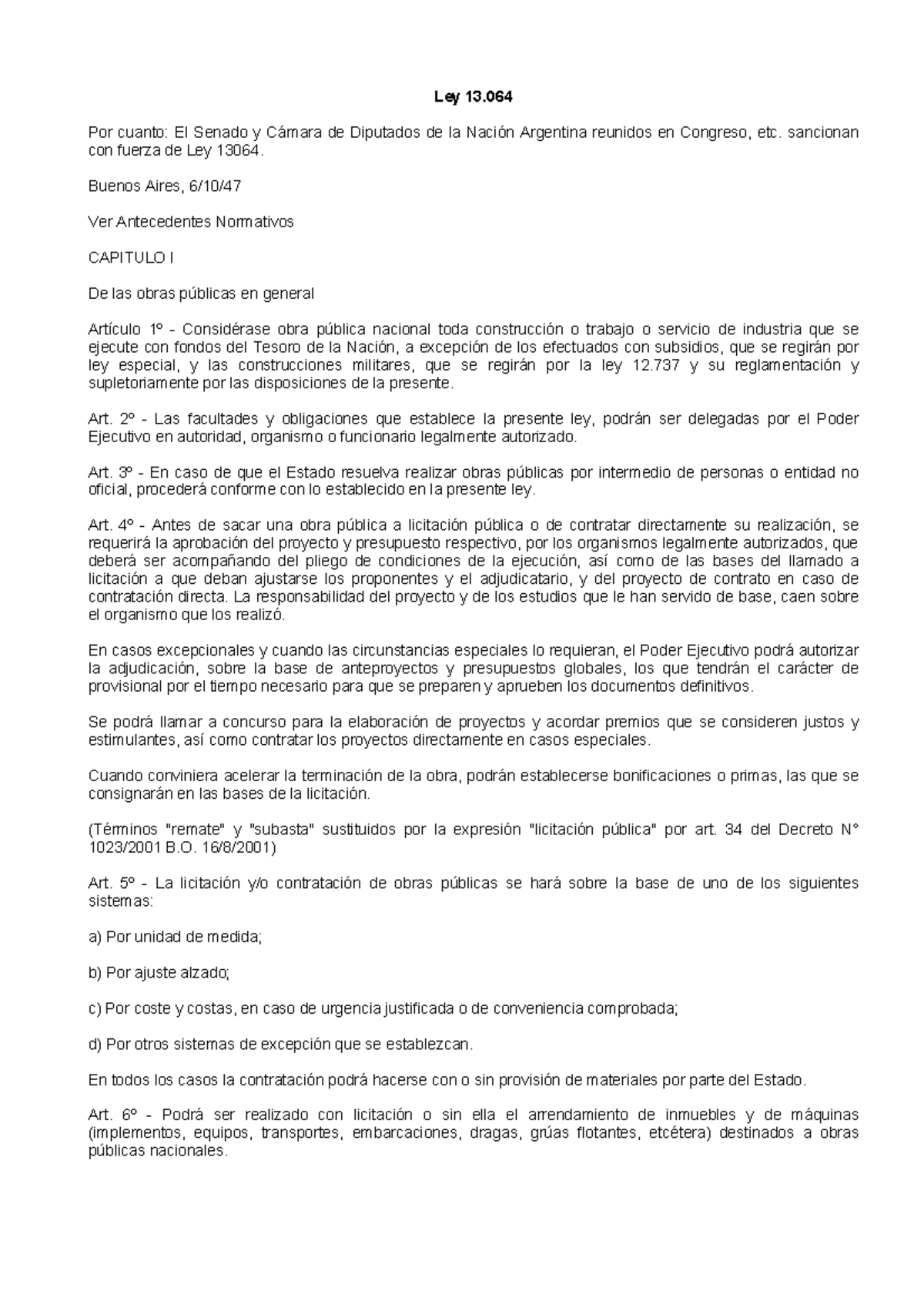 Ley Obras Publicas Ley Por Cuanto El Senado Y Cmara De