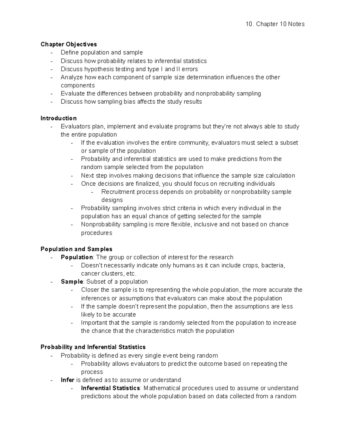 10. Chapter 10 Notes - Chapter Objectives - Define population and ...