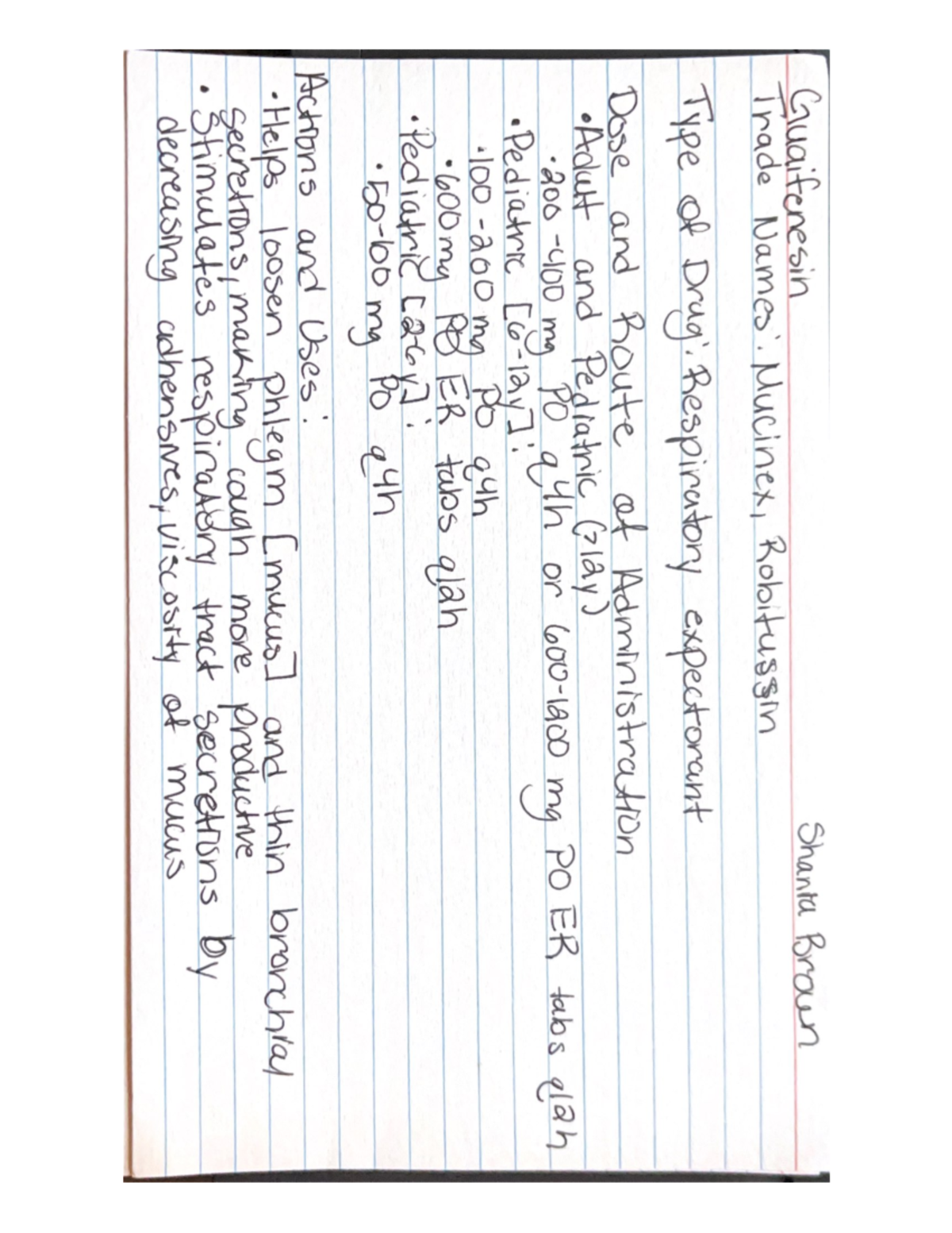 Guaifenesin Drug Card NUR 214 001 Studocu