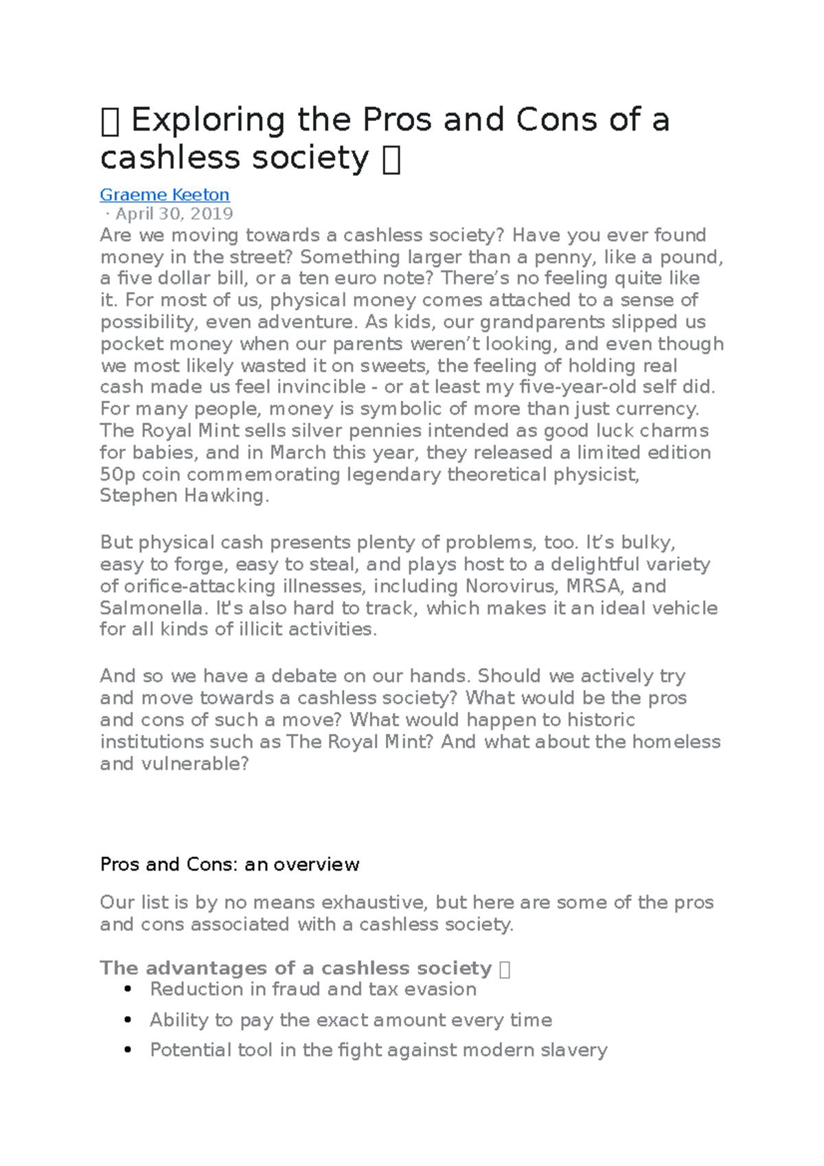 👍 Exploring the Pros and Cons of a cashless society 👎 - For most of us ...