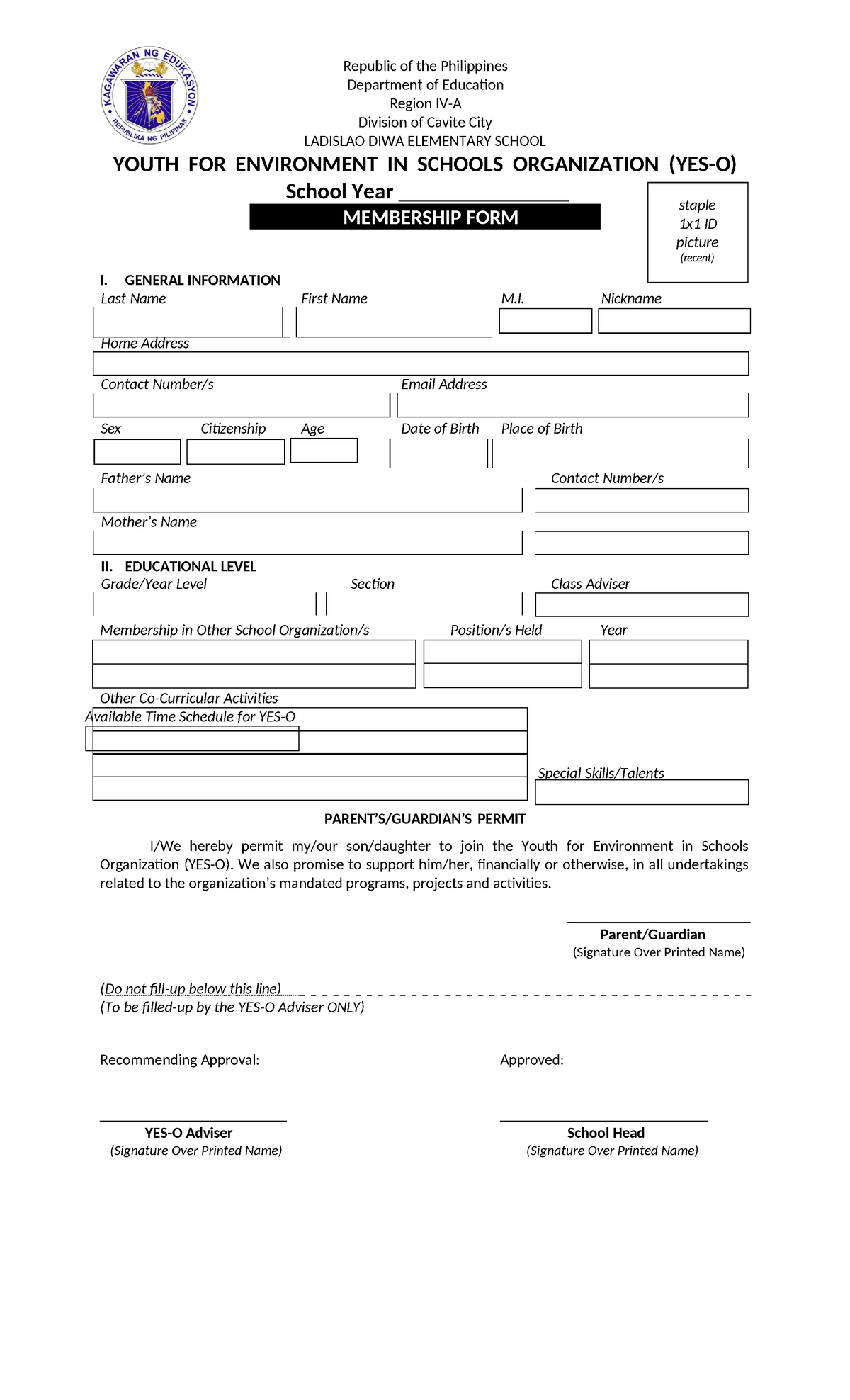Yes o membership form - all is well - Republic of the Philippines ...