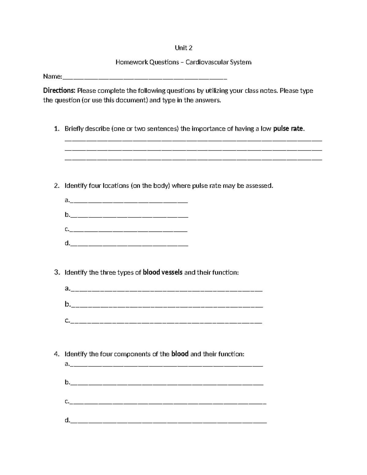 Unit 2 Homework Questions - Cardio - Unit 2 Homework Questions ...