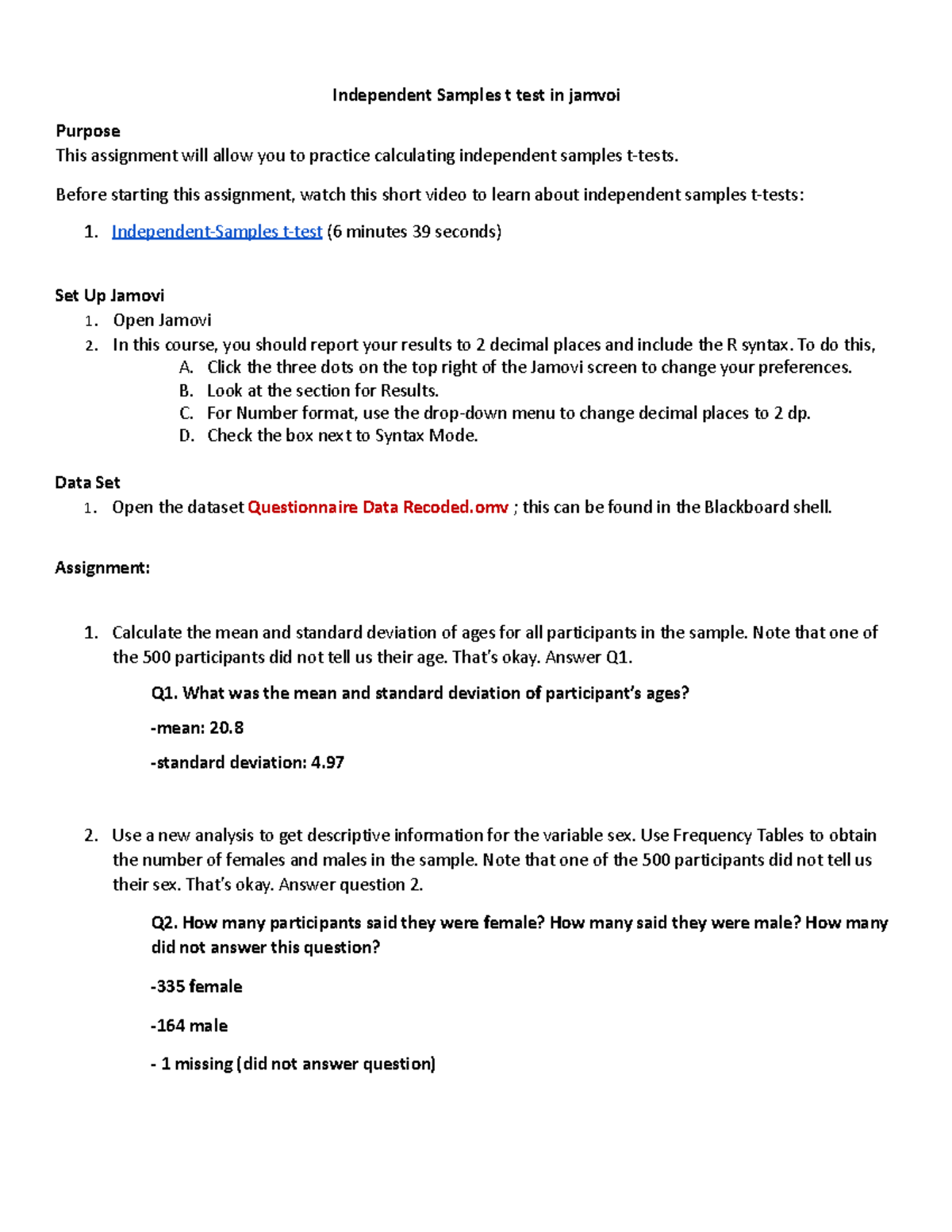 Assignment for Independent Samples t test in jamovi -completed ...