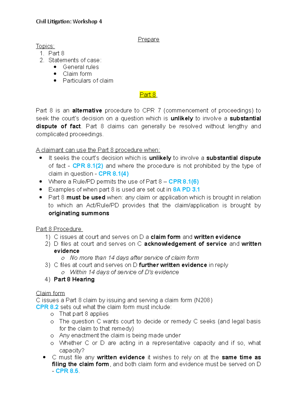 Civil W4 Prepare/Apply/Collab/Consolidate notes. Prepare
