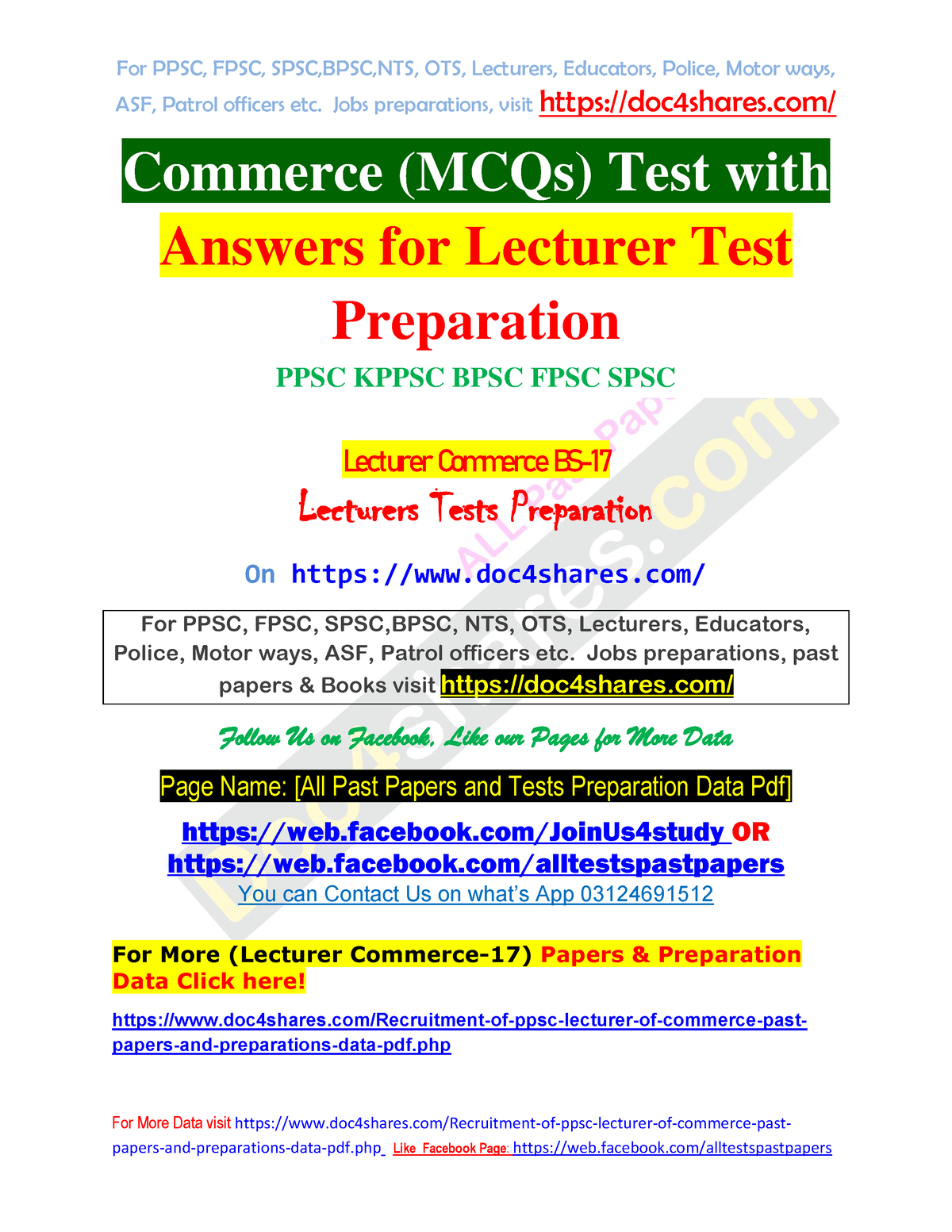 Commerce (MCQs) Test With Answers For Lecturer Test Preparation - ASF ...