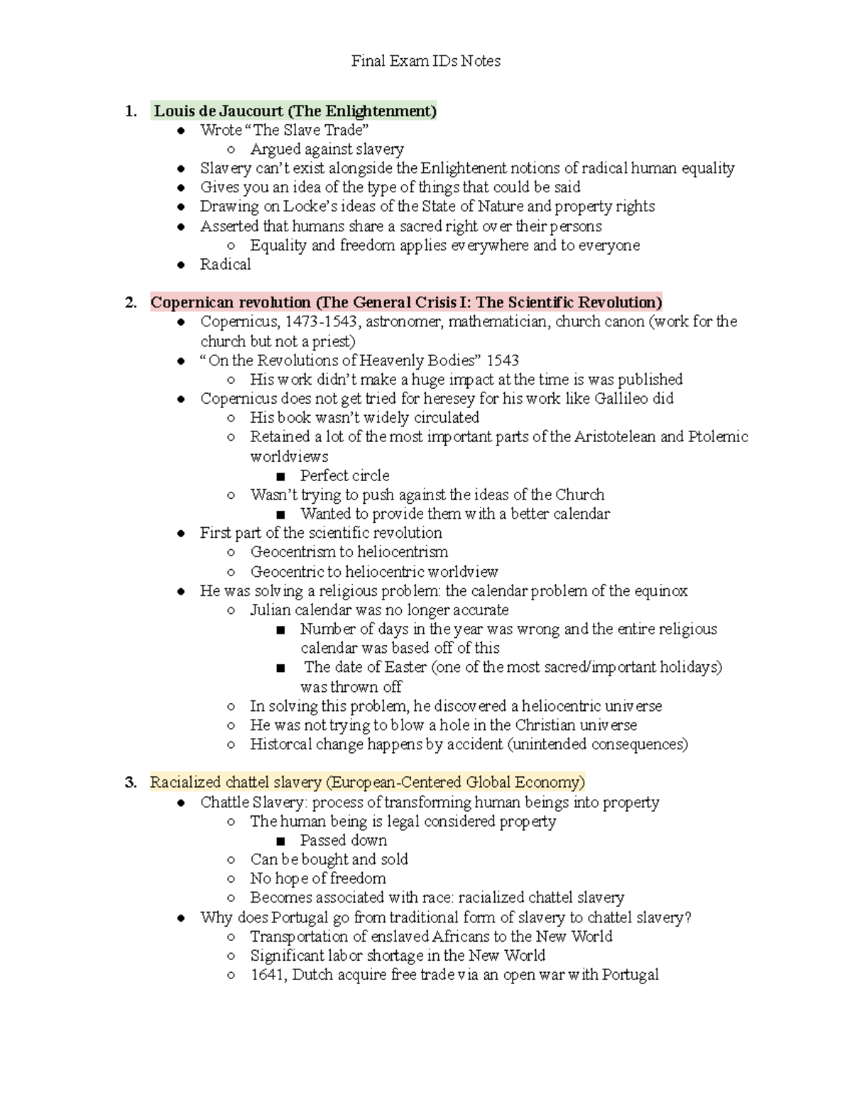 Final Exam IDs Notes - 1. Louis de Jaucourt (The Enlightenment) Wrote ...