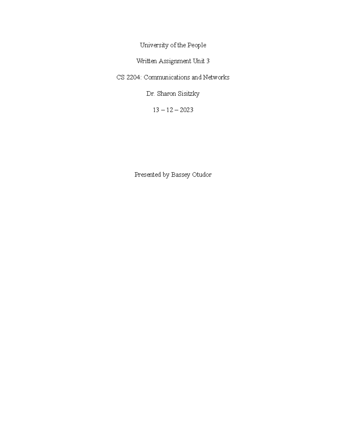 Written Assignment Unit 4 - University of the People Written Assignment ...
