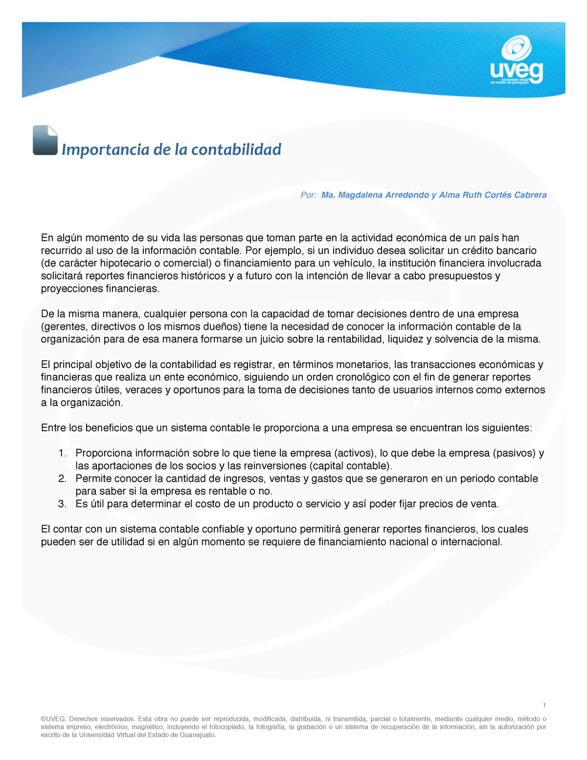 U1 Aa2 L1 Importancia De La Contabilidad 1 ©uveg Derechos Reservados