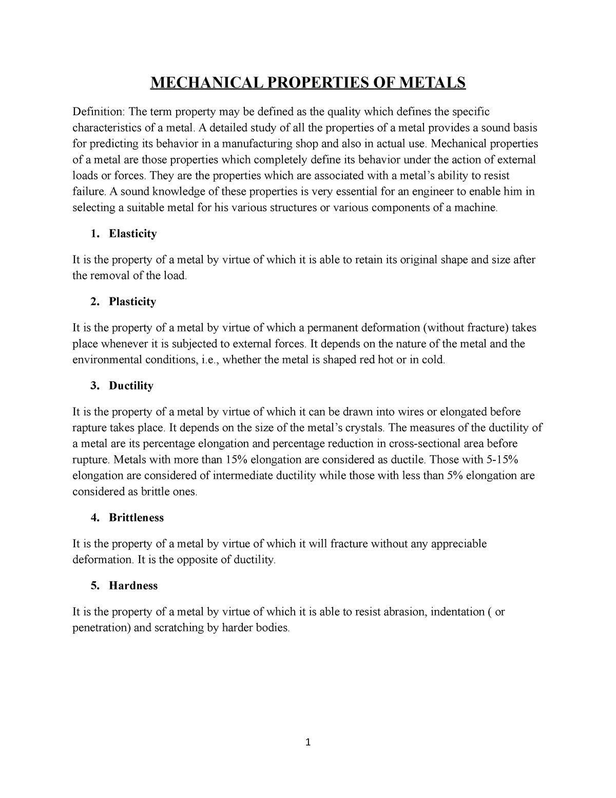 Mechanical Properties OF Metals - MECHANICAL PROPERTIES OF METALS ...