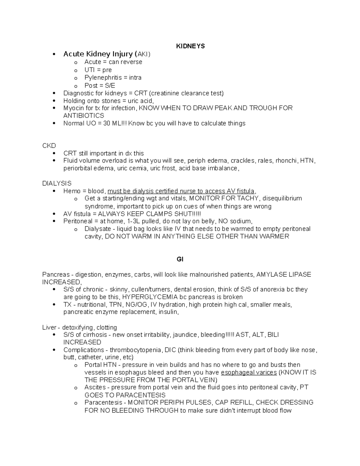 Advanced Med-Surg Nursing Exam 1 Study Guide - KIDNEYS Acute Kidney ...