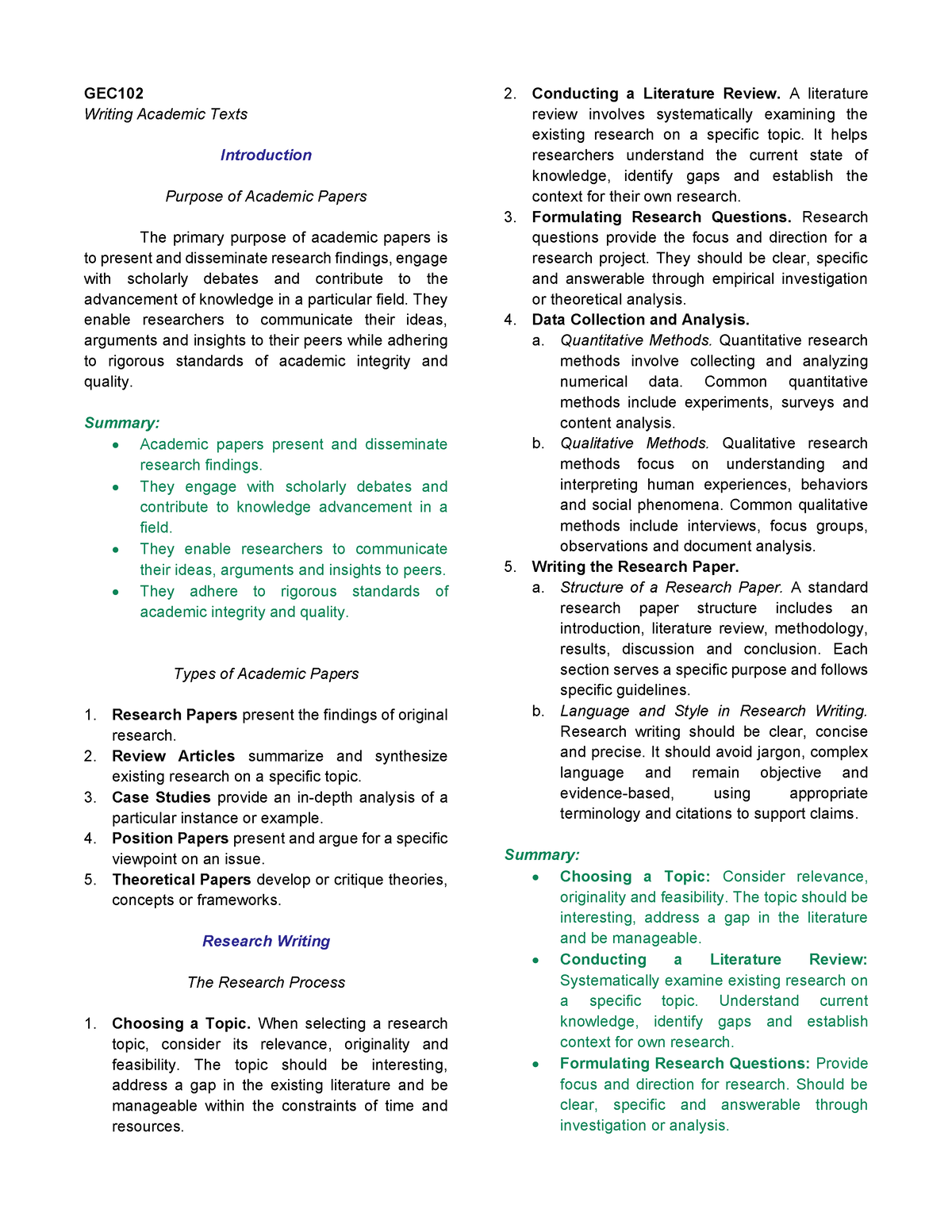 Purcom Lesson 6: Writing Academic Texts - Gec Writing Academic Texts 