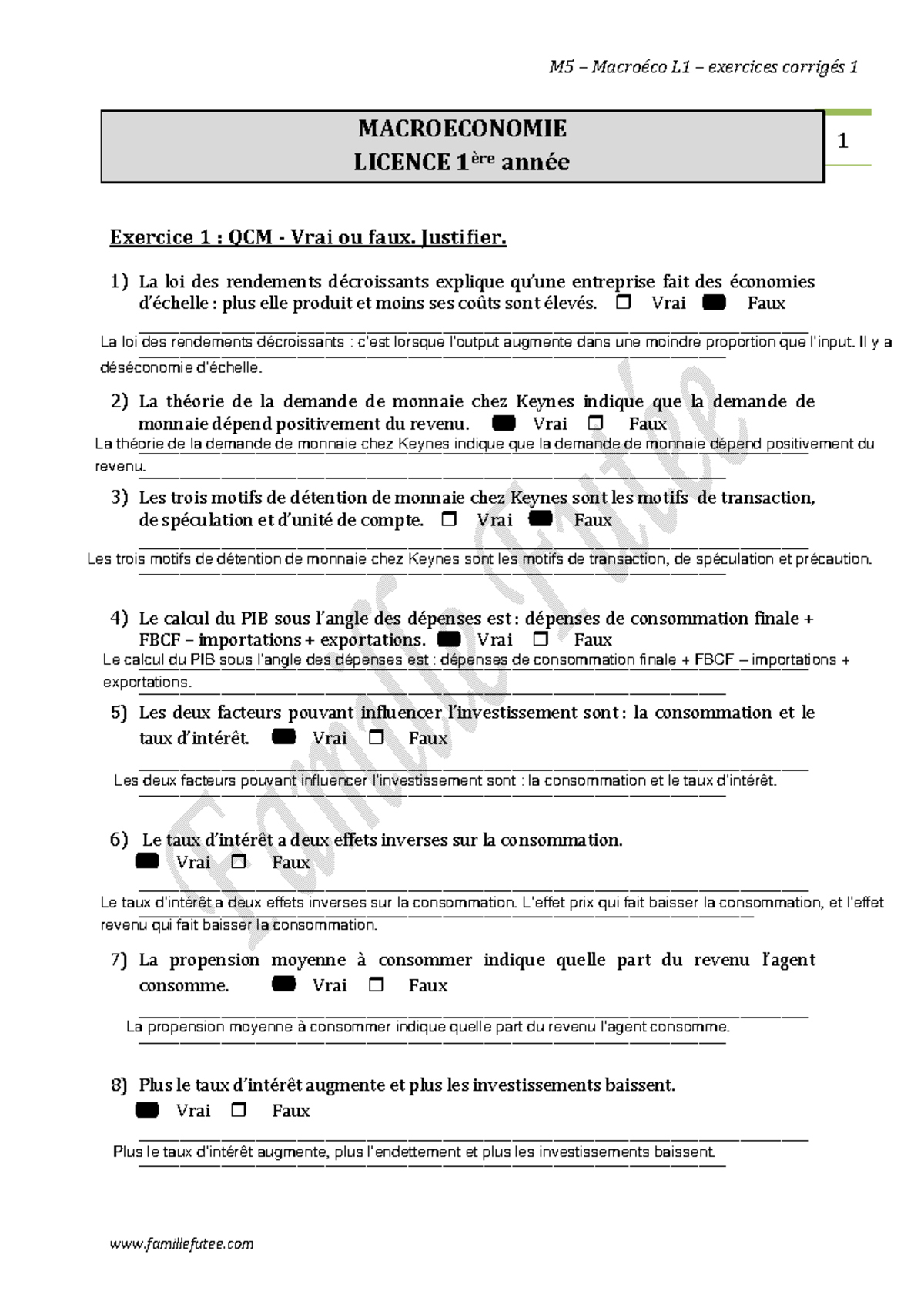 Macroeco exercices corriges - M5 – Macroéco L1 – exercices corrigés 1 ...