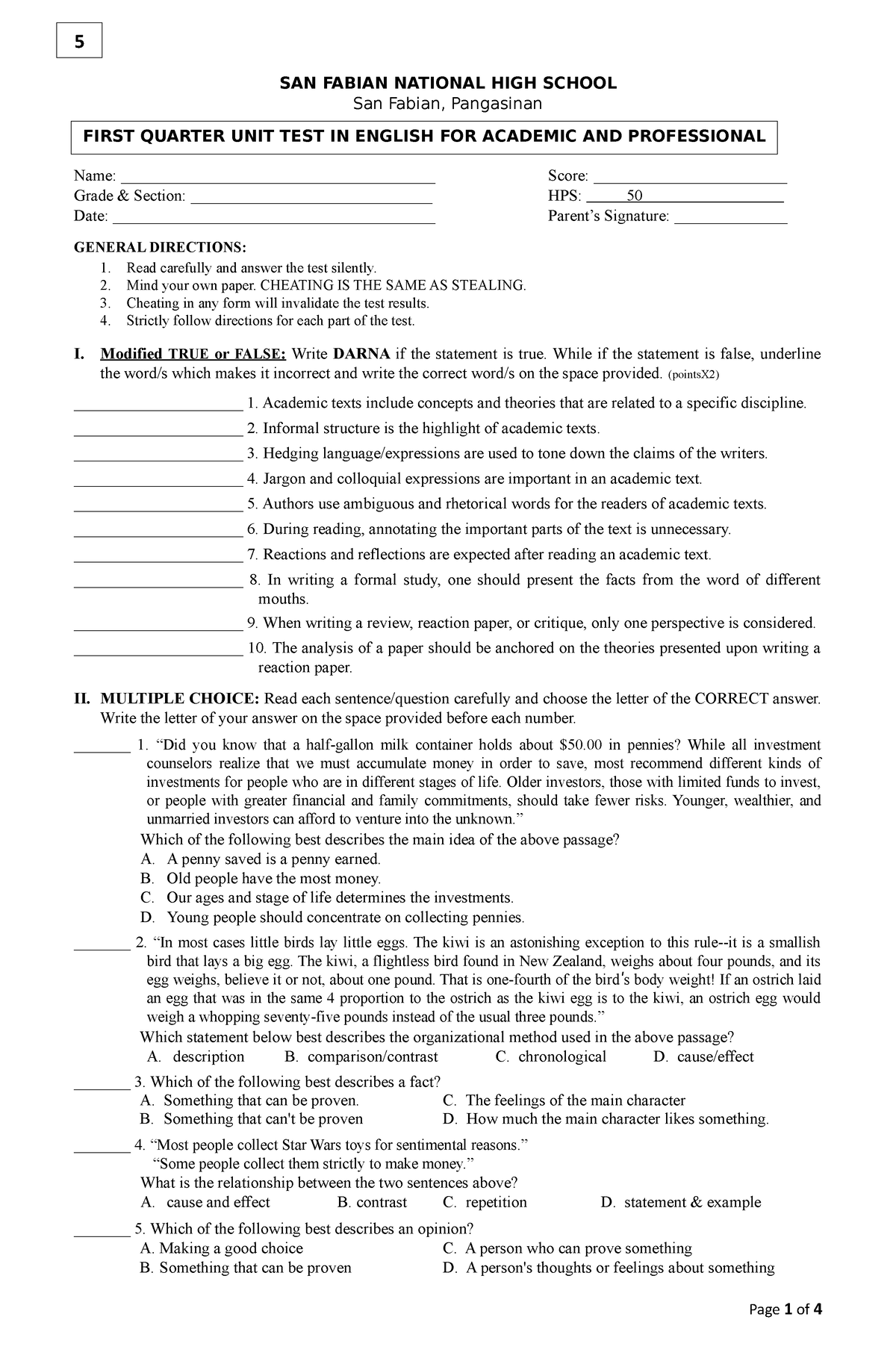 EAPP Q1 UNIT TEST - EAPP UNIT TEST - SAN FABIAN NATIONAL HIGH SCHOOL ...