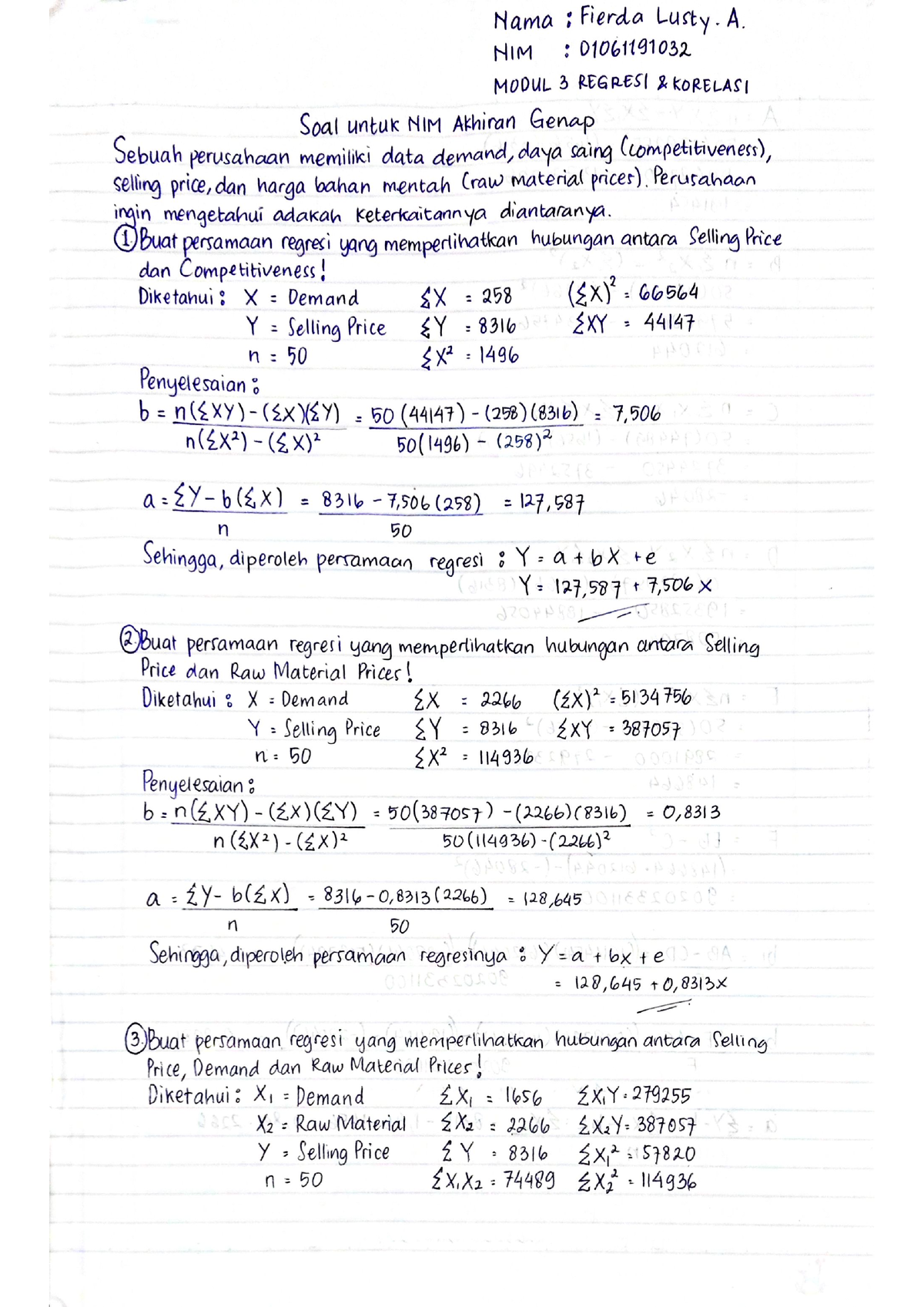 Tugas Pendahuluan Modul 3 Regresi Dan Korelasi - Praktikum Statistika ...