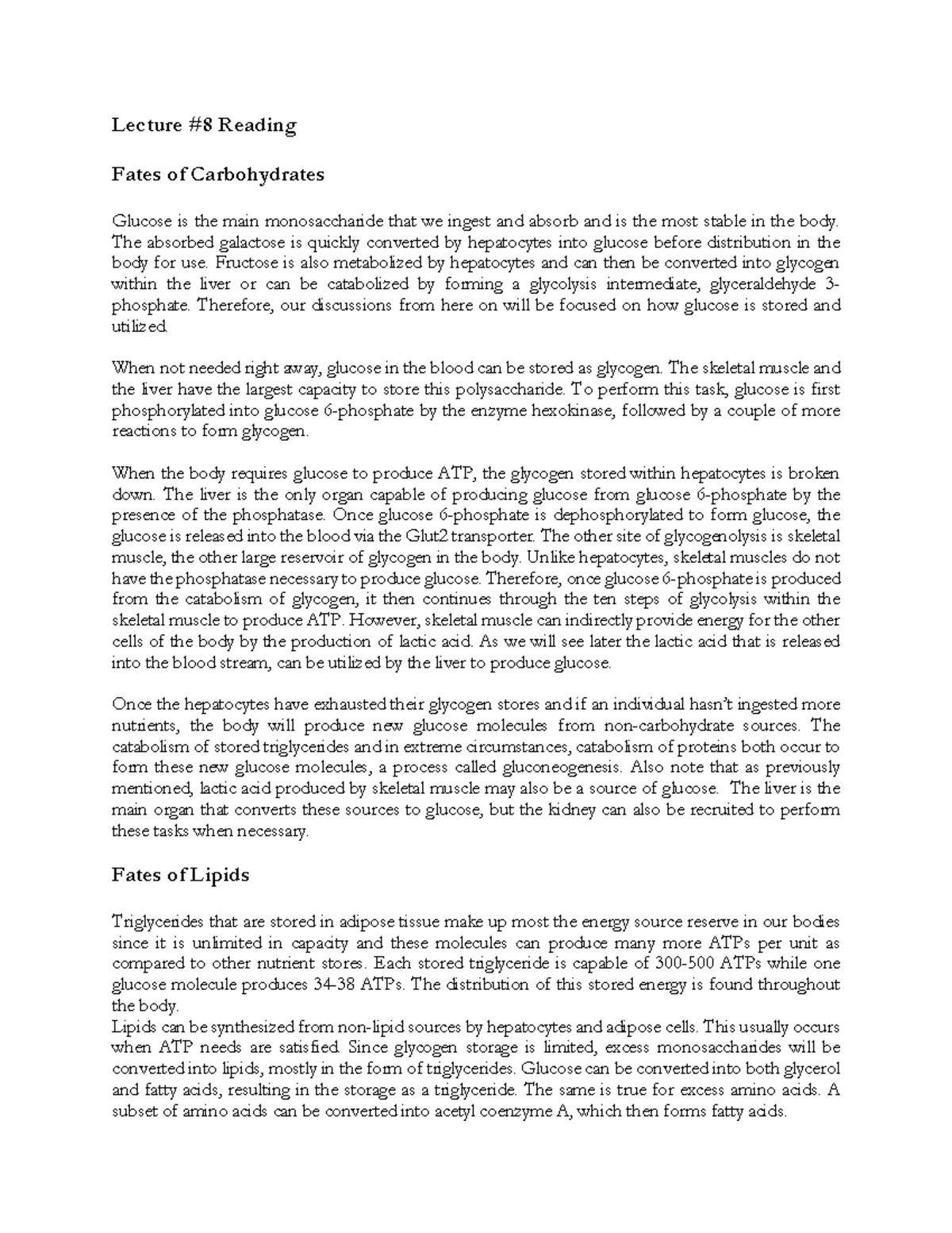3120+GI+Lecture+8+reading-2 - Lecture #8 Reading Fates of Carbohydrates ...