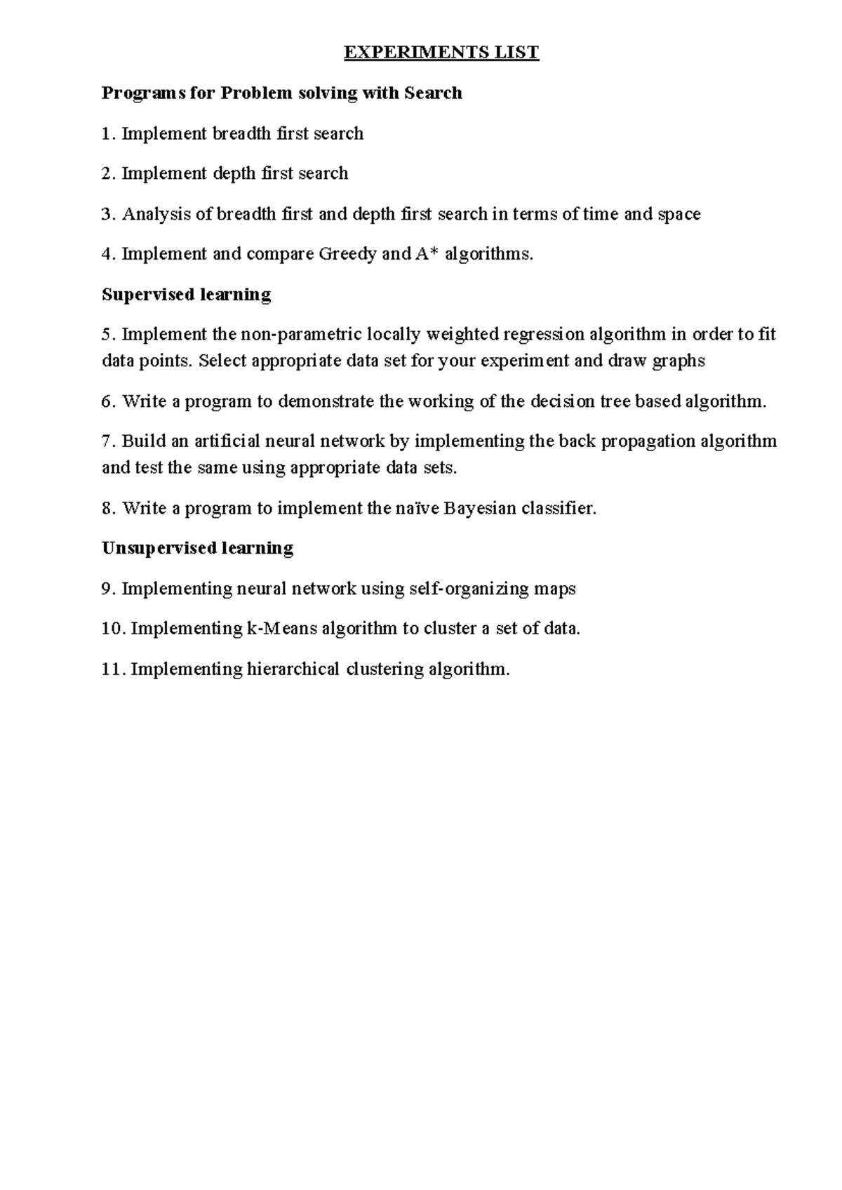 Aimlexo concepts - lab - EXPERIMENTS LIST Programs for Problem solving ...
