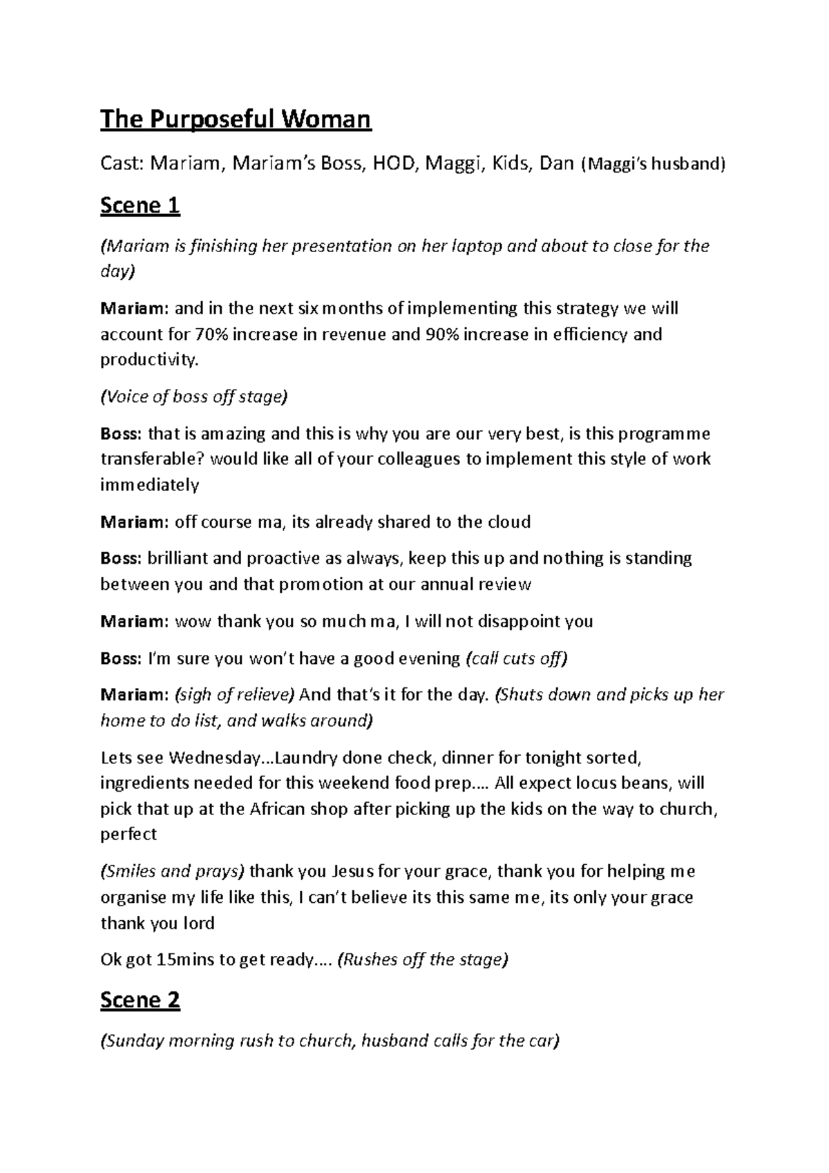 The Purposeful Woman - The Purposeful Woman Cast: Mariam, Mariam’s Boss ...
