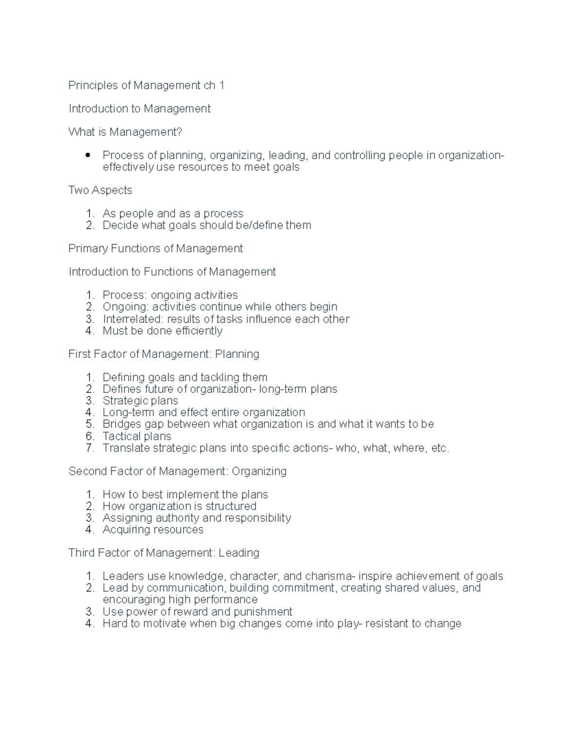 Management Notes Ch1 - Principles Of Management Ch 1 Introduction To ...