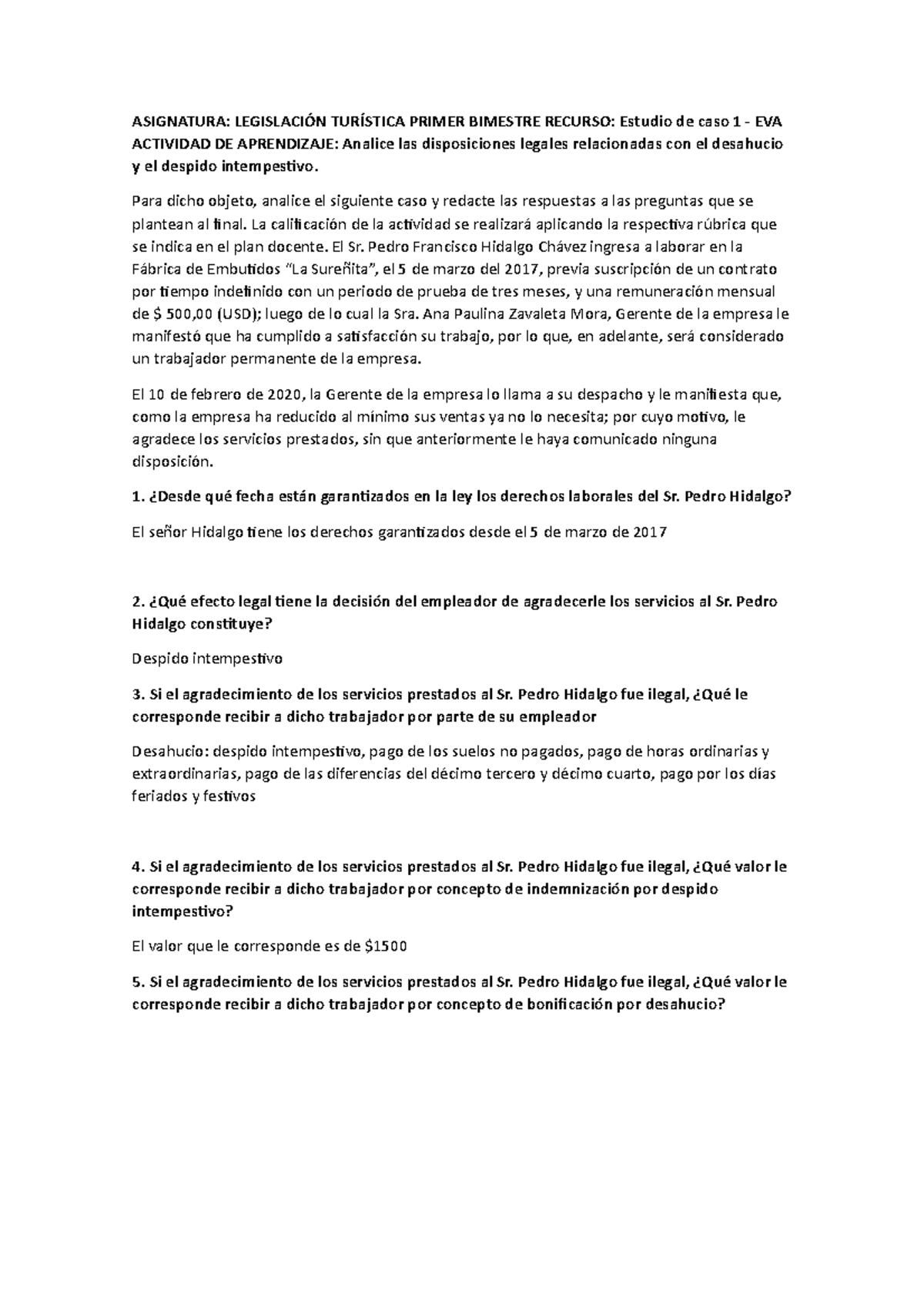 CASO 1 Legislación Turística - ASIGNATURA: LEGISLACIÓN TURÍSTICA PRIMER ...