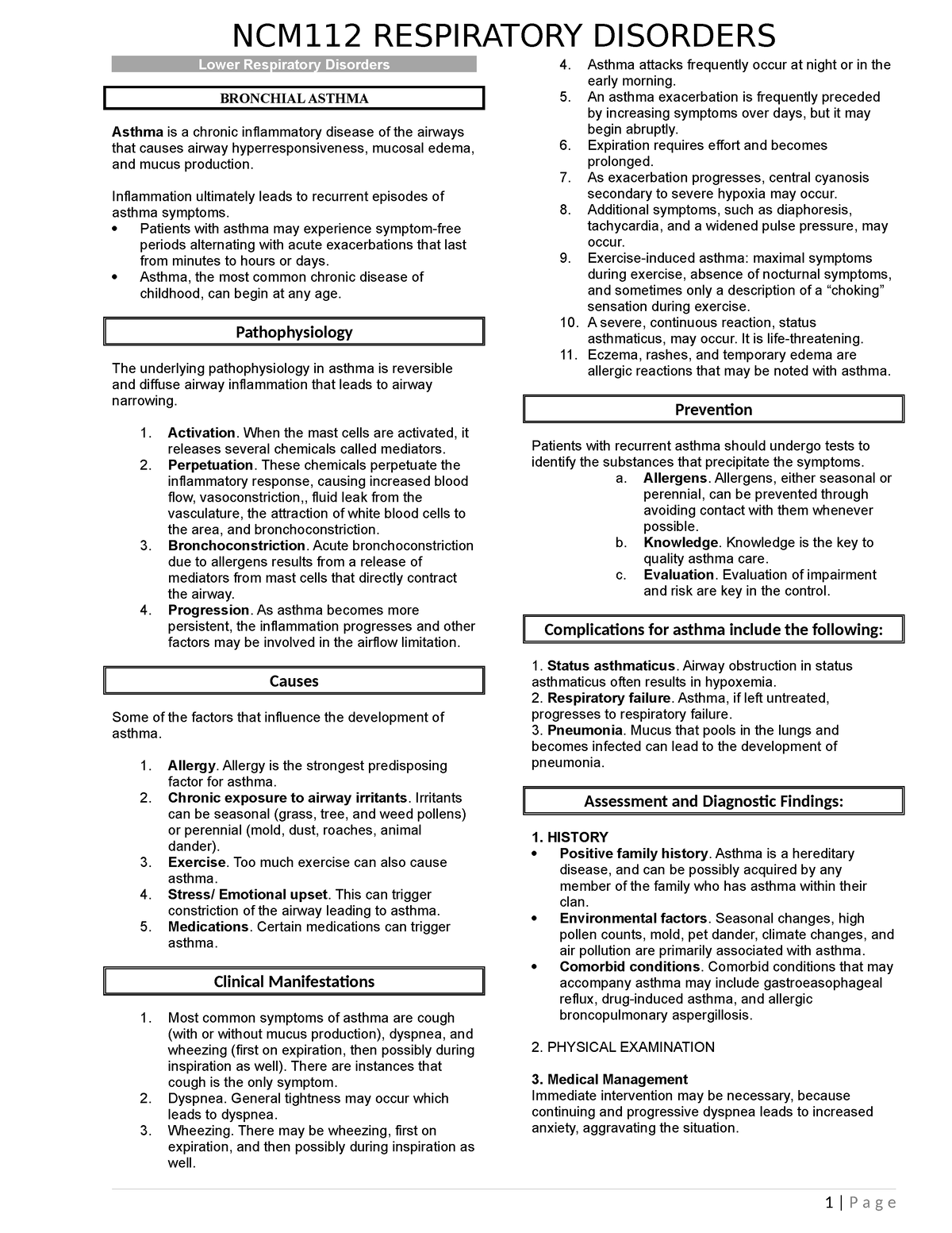 NCM112 - Respiratory Disorders II - Lower Respiratory Disorders ...